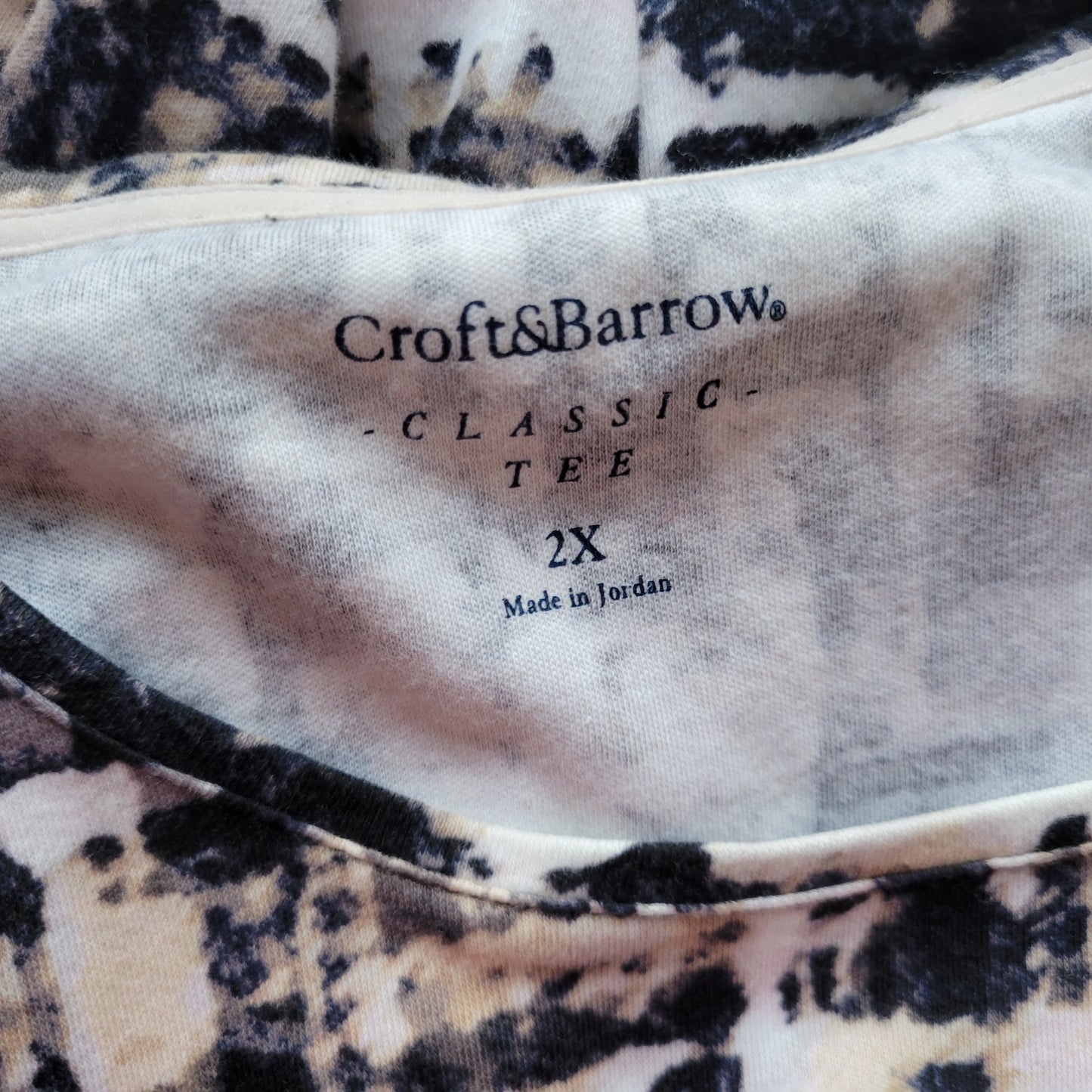 Croft & Barrow Tee 2X Blue Beige Watercolor 100% Cotton Long Sleeve Crew WAT46E
