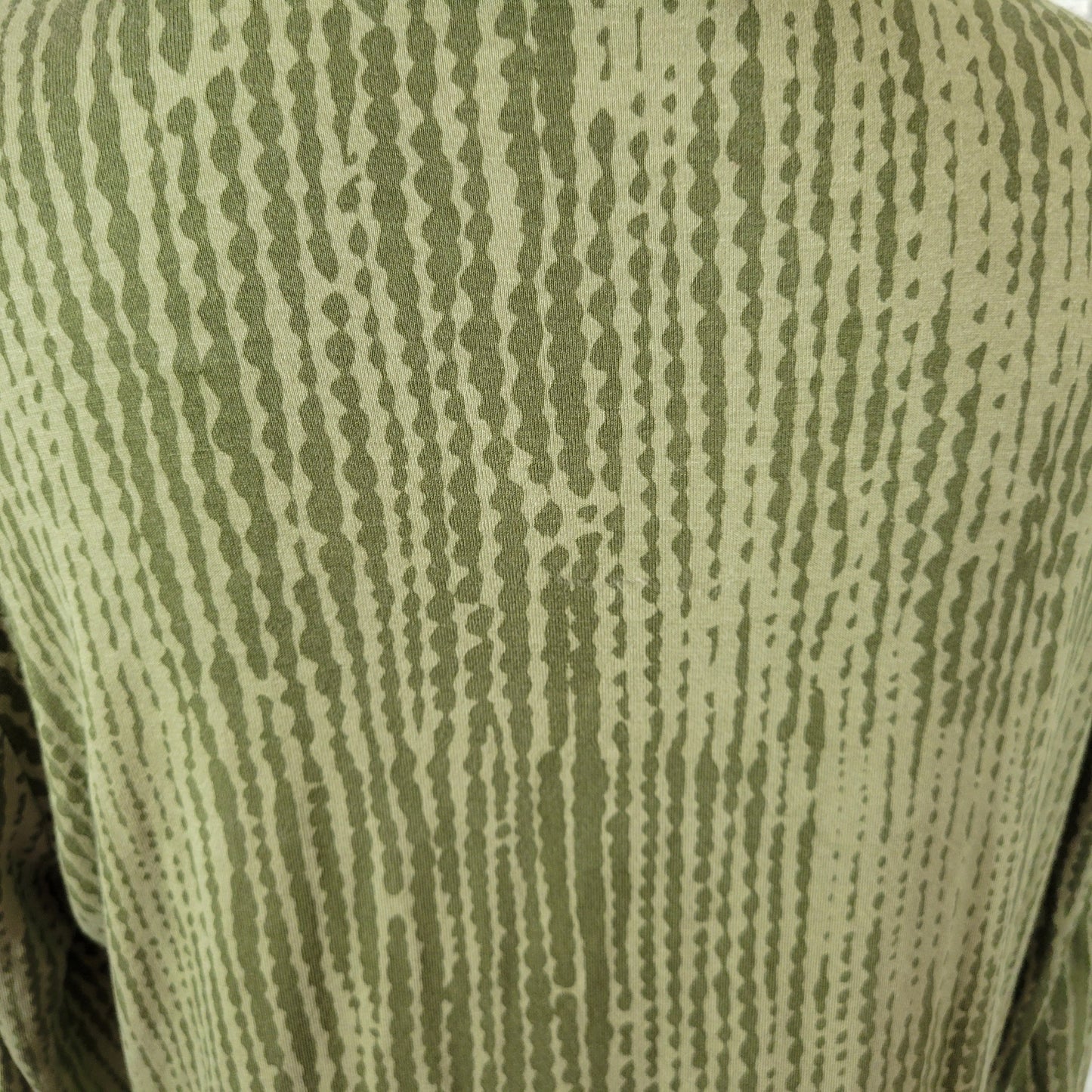 New Directions Tunic XL Green Striped Ruffle Blouse Long Sleeve Collared STR78E