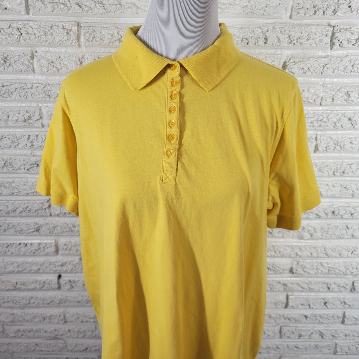 Woman Within Polo Shirt 1X Yellow 100% Cotton Knit Short Sleeve 1/4 Button YEL1E