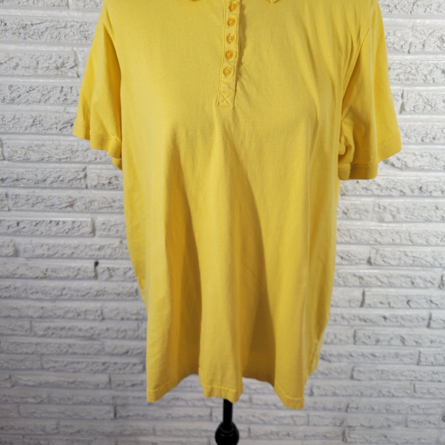 Woman Within Polo Shirt 1X Yellow 100% Cotton Knit Short Sleeve 1/4 Button YEL1E
