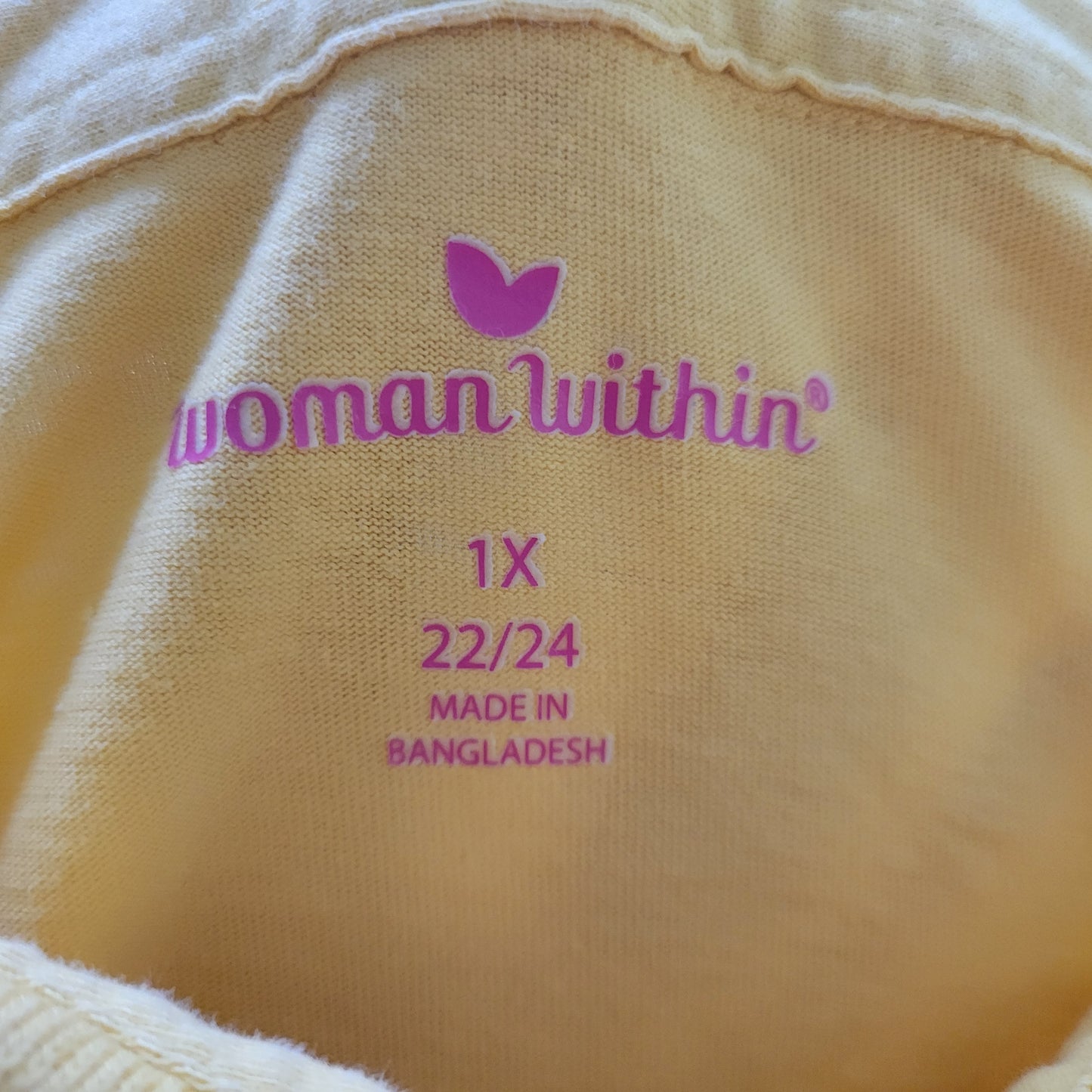 Woman Within Polo Shirt 1X Yellow 100% Cotton Knit Short Sleeve 1/4 Button YEL1E