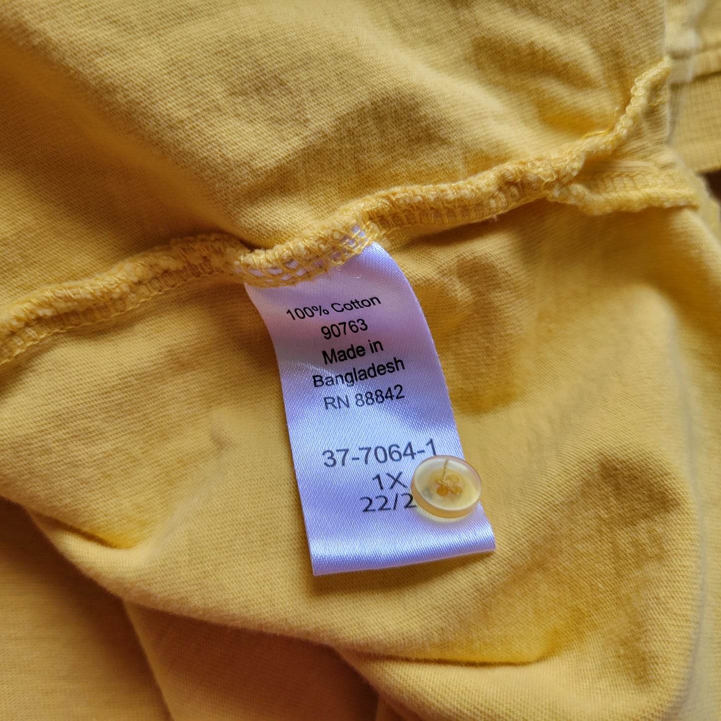 Woman Within Polo Shirt 1X Yellow 100% Cotton Knit Short Sleeve 1/4 Button YEL1E