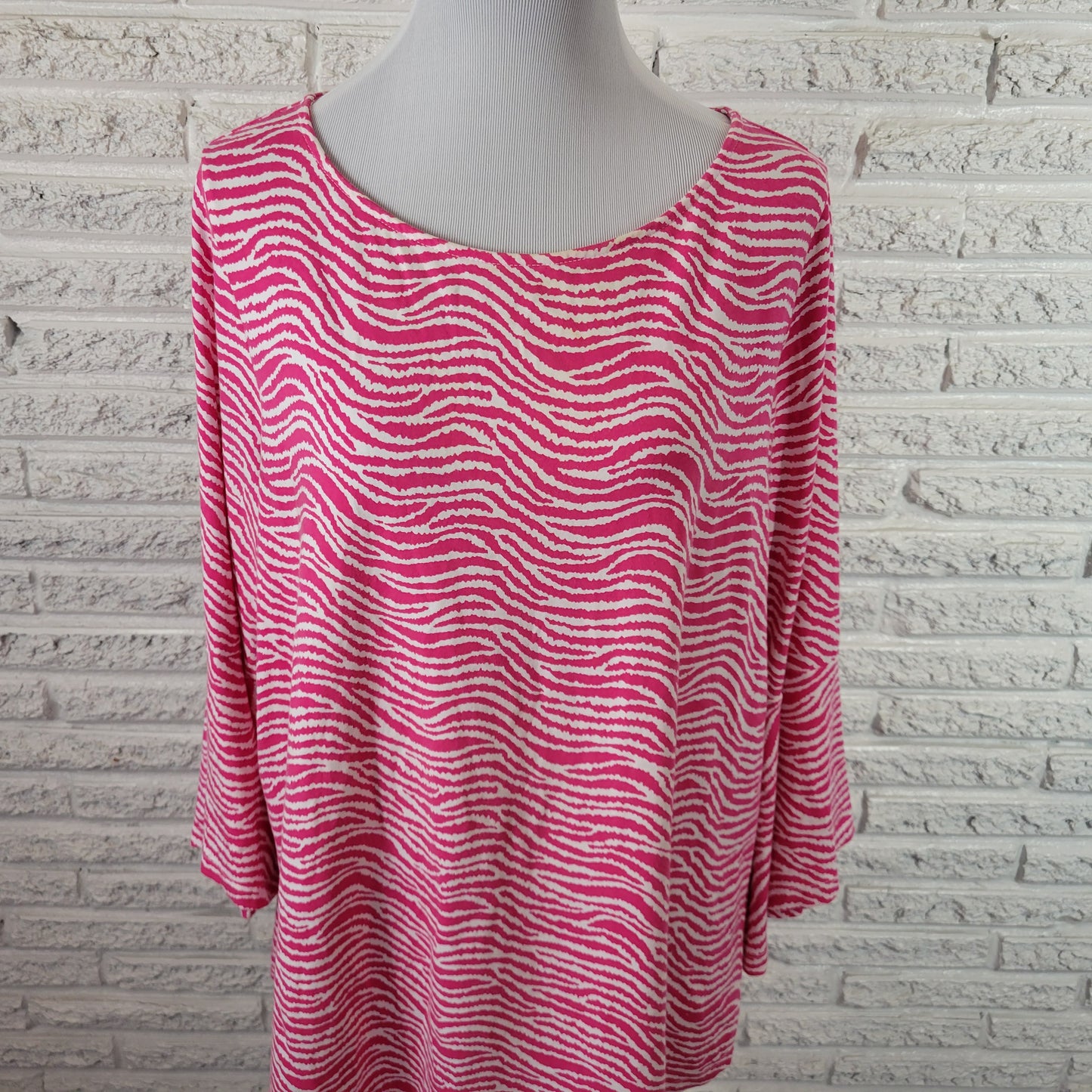 Belle Kim Gravel Womens 1X Pink White Animal Print Bell Sleeve Tunic ANI30E
