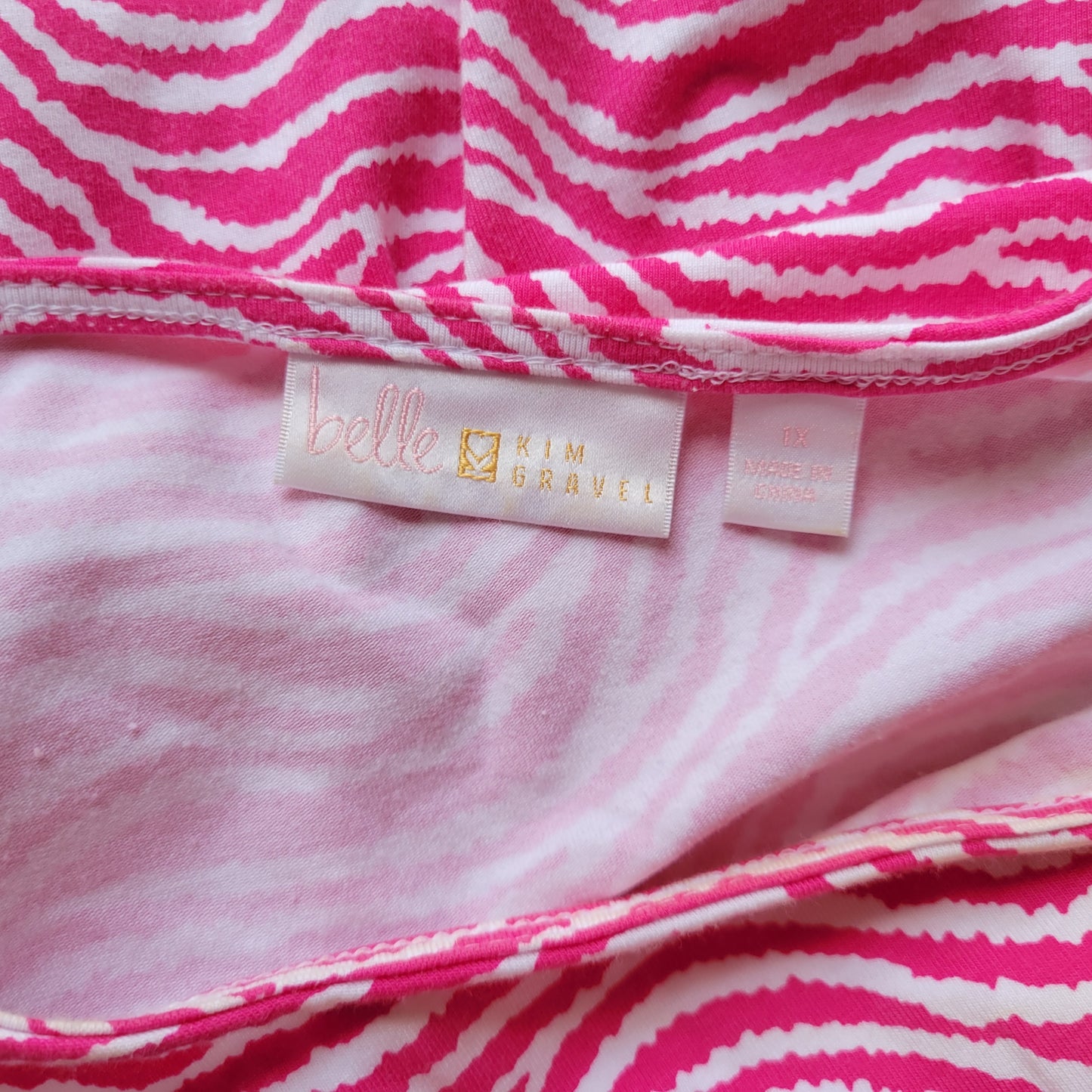 Belle Kim Gravel Womens 1X Pink White Animal Print Bell Sleeve Tunic ANI30E