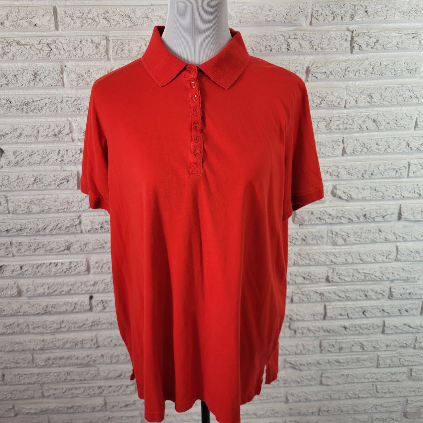Woman Within Womens 1X Red Cotton Polo Shirt Collared Short Sleeve Top  RED56E