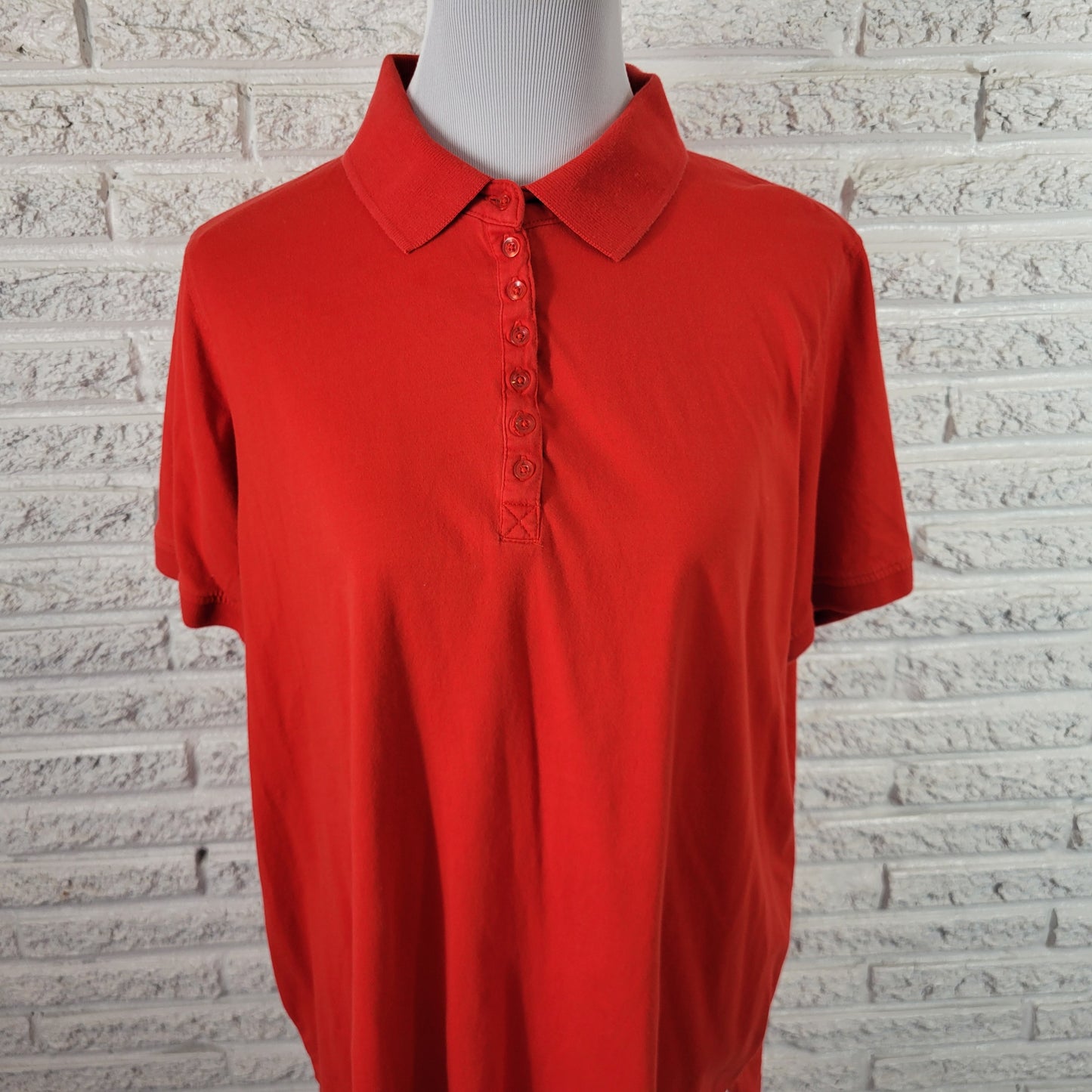 Woman Within Womens 1X Red Cotton Polo Shirt Collared Short Sleeve Top  RED56E