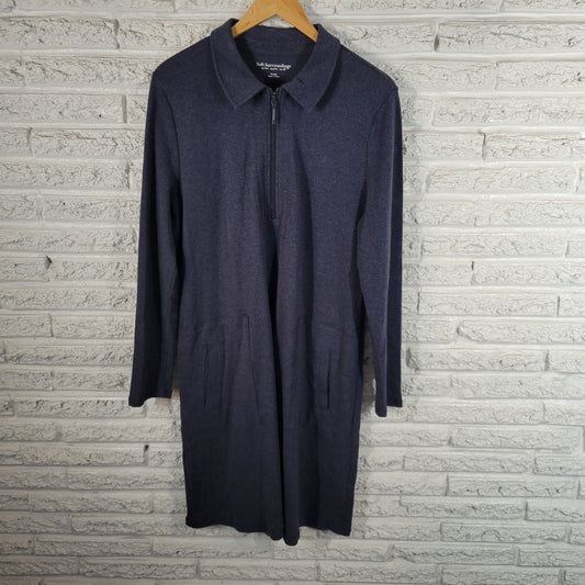 Soft Surroundings Womens XL Shirt Dress Blue Cotton 1/4 Zip Collared SWE46E