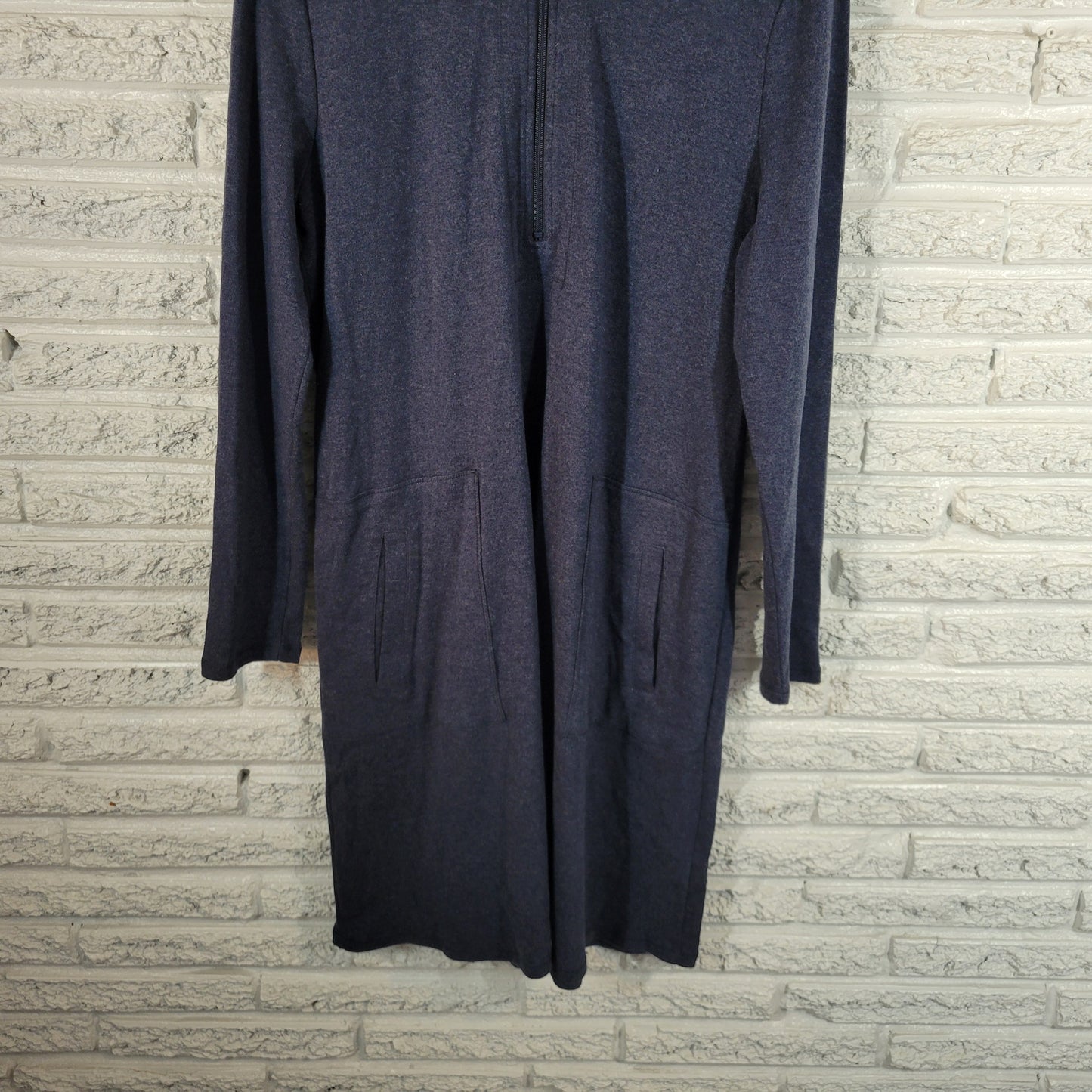 Soft Surroundings Womens XL Shirt Dress Blue Cotton 1/4 Zip Collared SWE46E