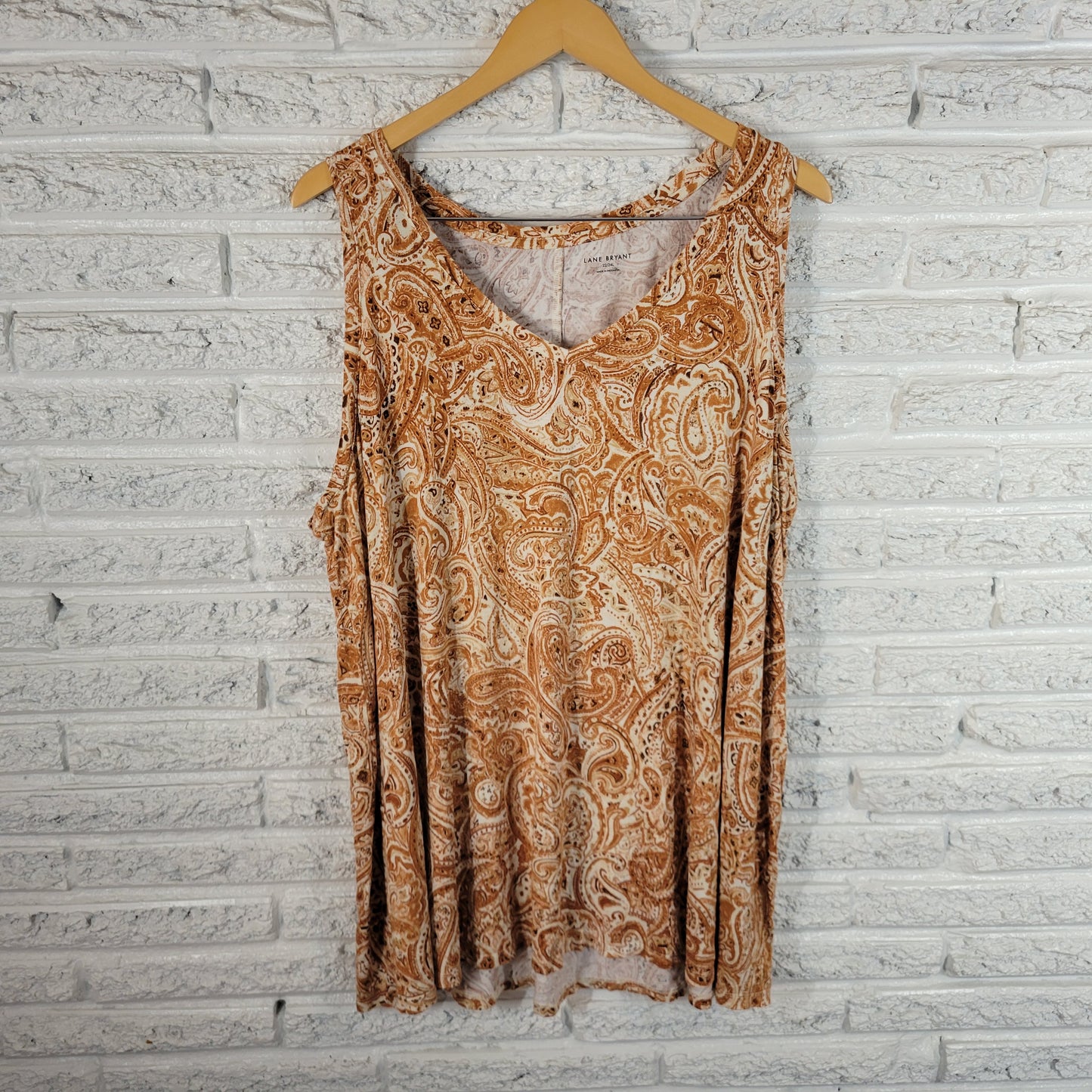 Lane Bryant Womens 22 24L Tunic Brown White Paisley Sleeveless VNeck PAI14E