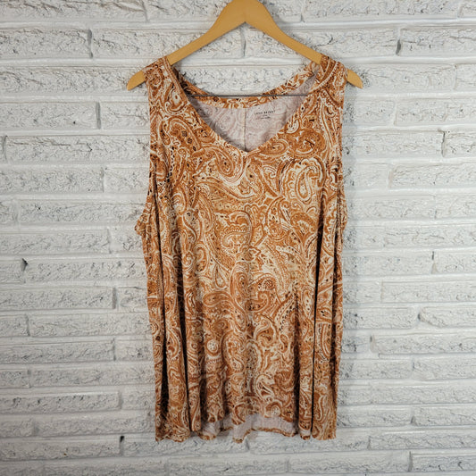 Lane Bryant Womens 22 24L Tunic Brown White Paisley Sleeveless VNeck PAI14E
