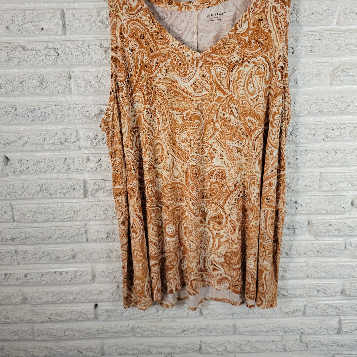 Lane Bryant Womens 22 24L Tunic Brown White Paisley Sleeveless VNeck PAI14E