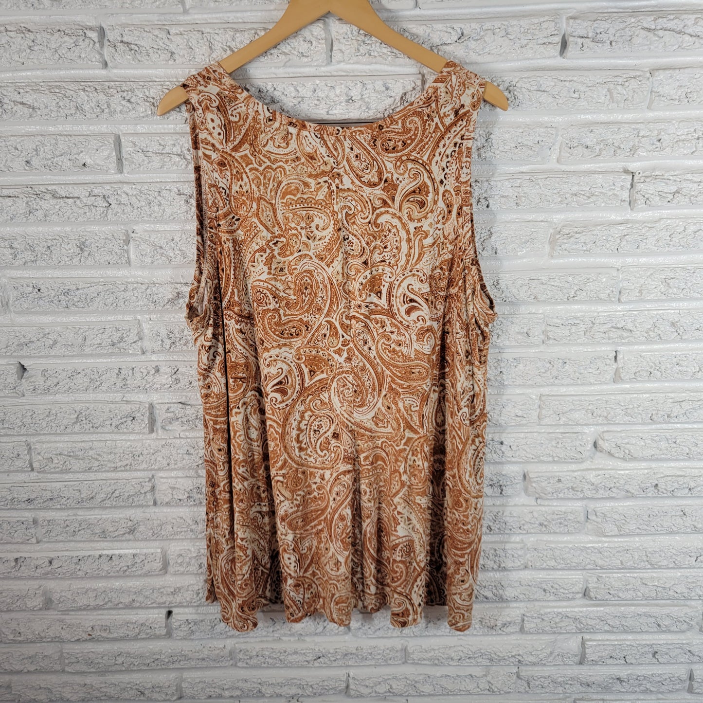 Lane Bryant Womens 22 24L Tunic Brown White Paisley Sleeveless VNeck PAI14E
