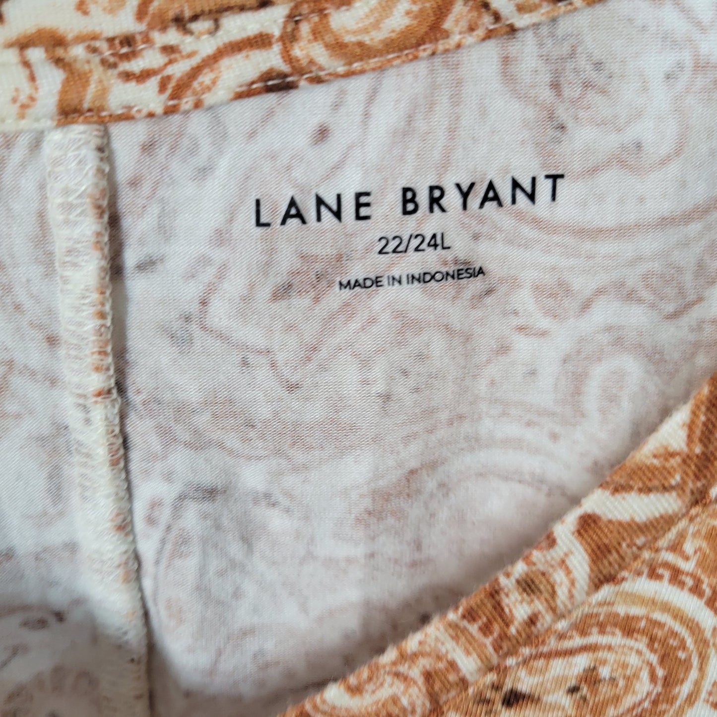 Lane Bryant Womens 22 24L Tunic Brown White Paisley Sleeveless VNeck PAI14E