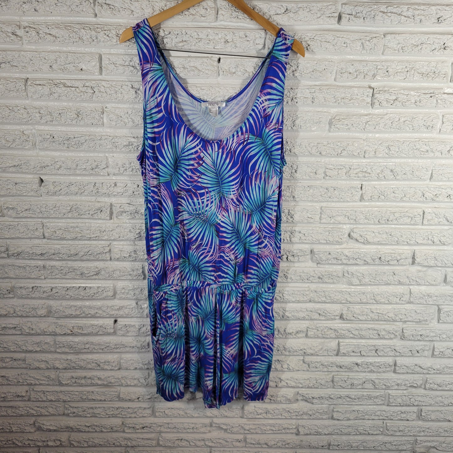 Venus Lascana Womens 1X Romper Blue Floral Sleeveless Elastic Waist FLO83E