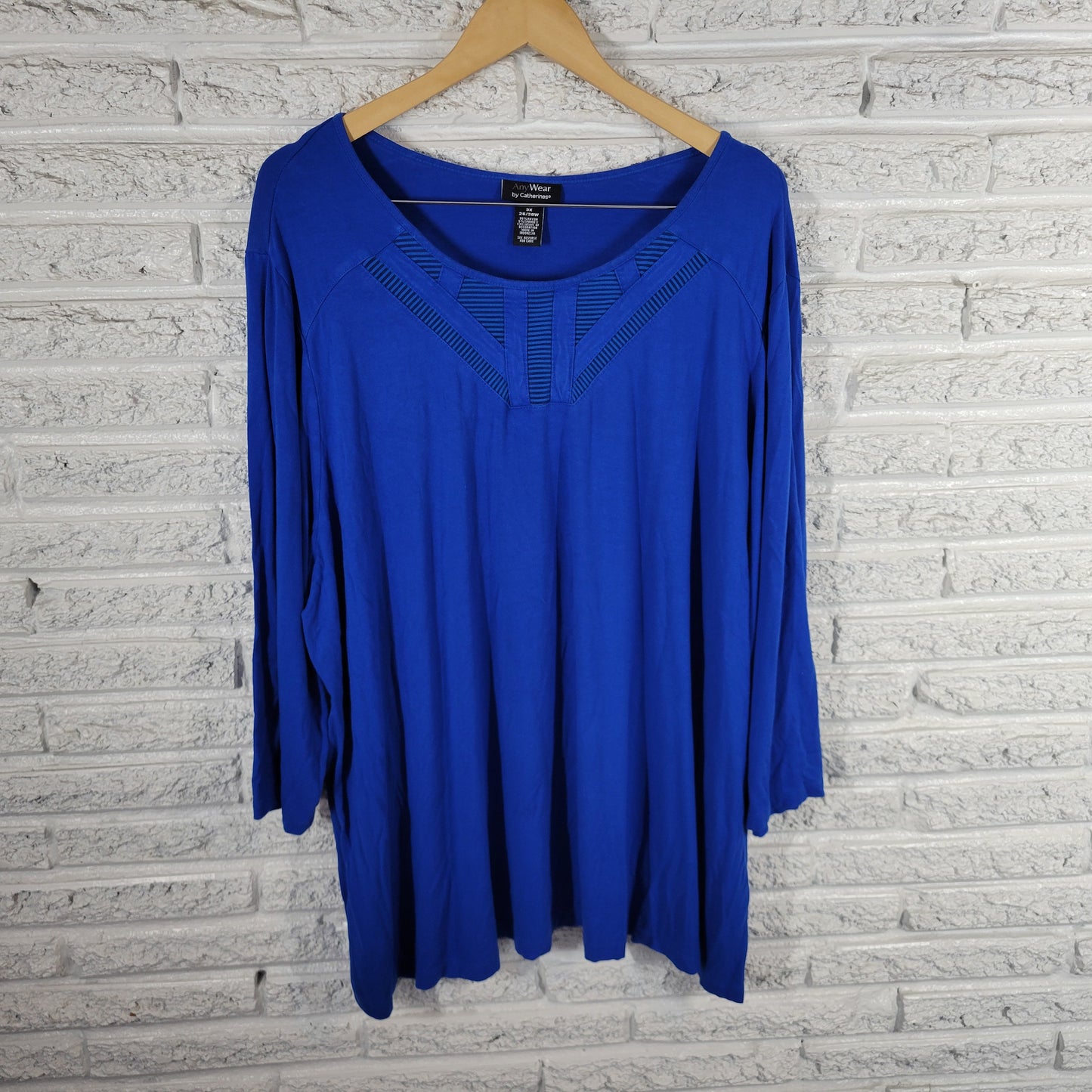 Catherines Anywear Womens 3X Tunic Blue Mesh Neck Long Sleeve Stretch BLU8E