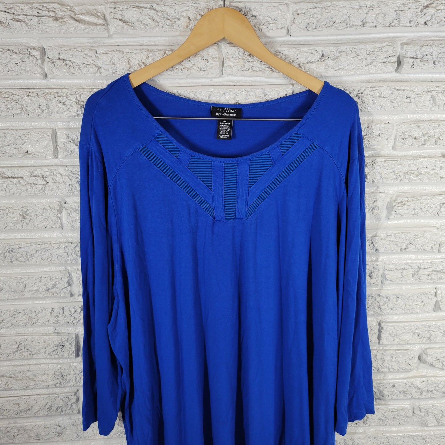 Catherines Anywear Womens 3X Tunic Blue Mesh Neck Long Sleeve Stretch BLU8E