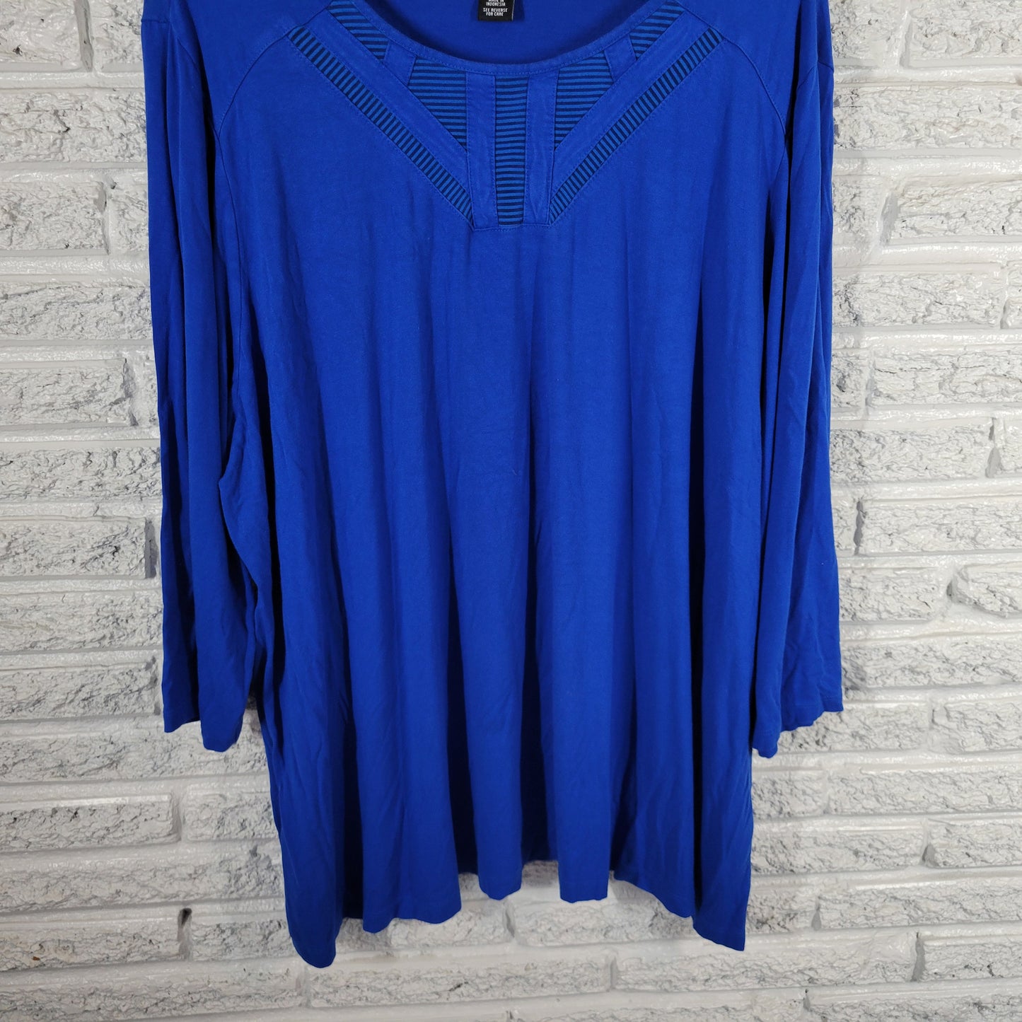 Catherines Anywear Womens 3X Tunic Blue Mesh Neck Long Sleeve Stretch BLU8E