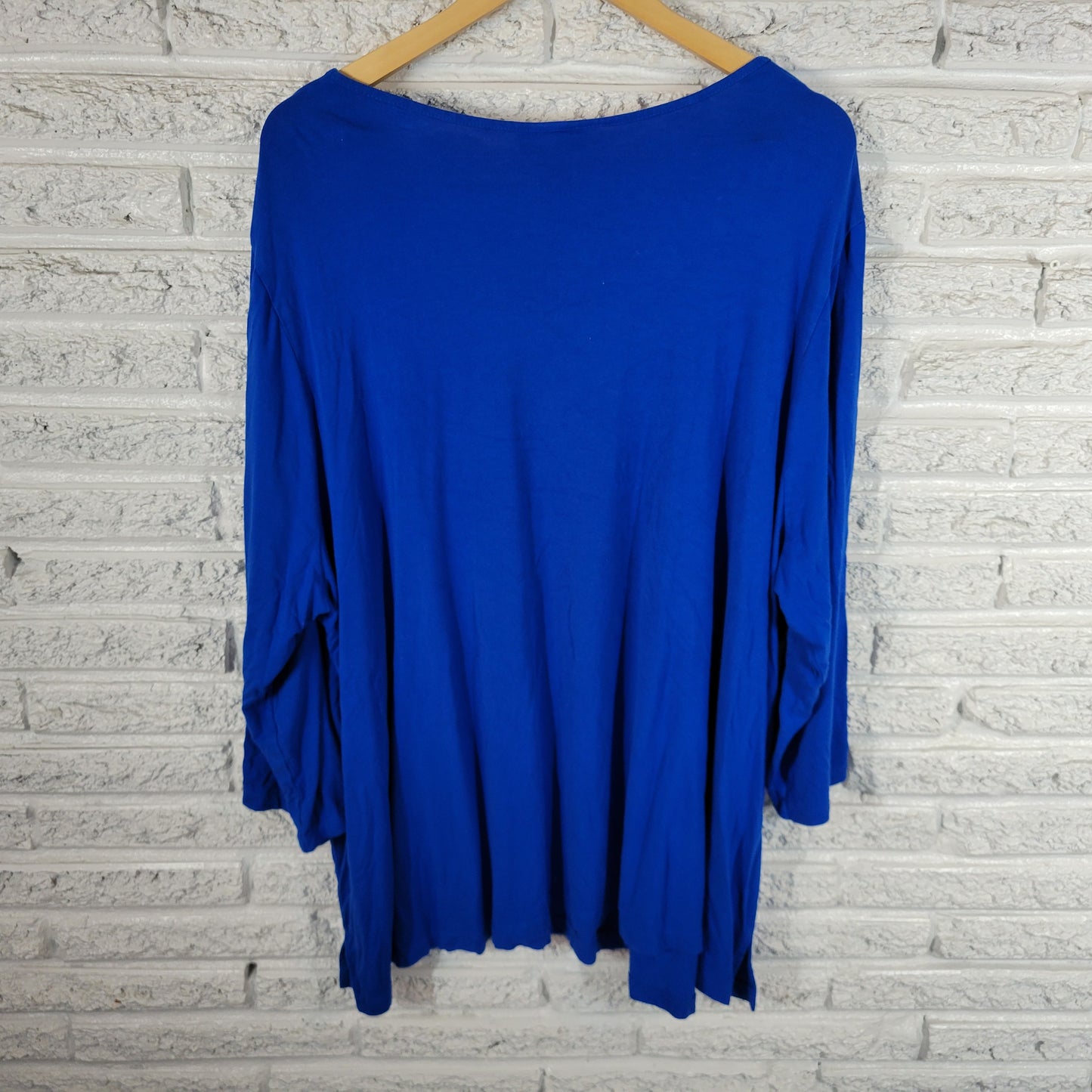 Catherines Anywear Womens 3X Tunic Blue Mesh Neck Long Sleeve Stretch BLU8E