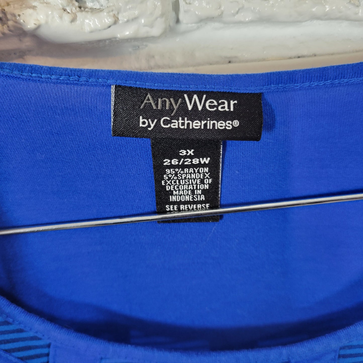 Catherines Anywear Womens 3X Tunic Blue Mesh Neck Long Sleeve Stretch BLU8E