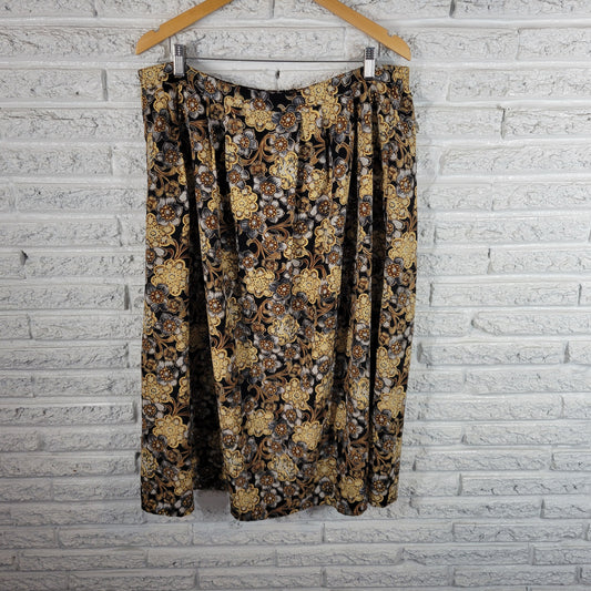 Sag Harbor Womens 1X Skirt Blue Brown Floral Pleated Elastic Waist FLO191E