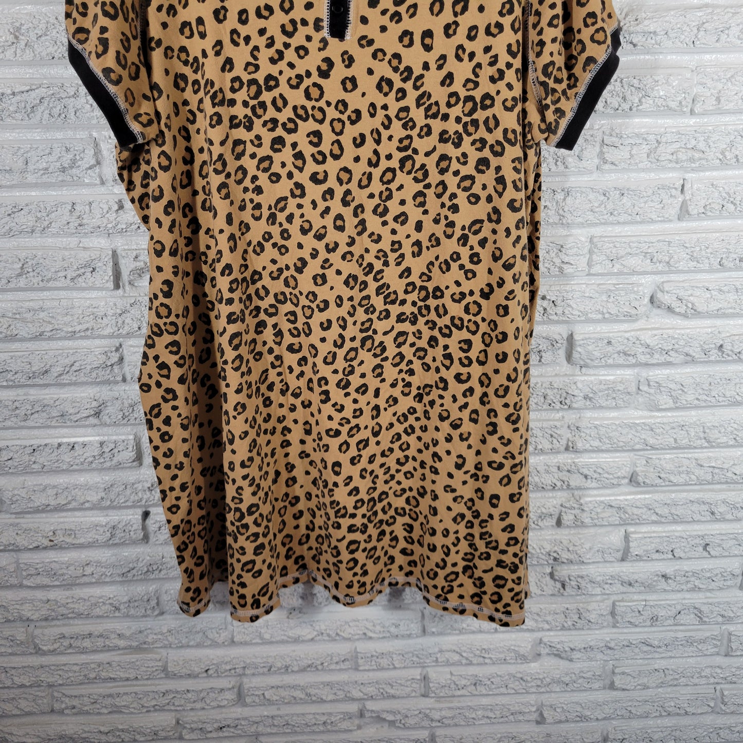 Dreams Co Womens 2X Pajama Top Nightgown Tan Black Animal Print Cotton ANI44E