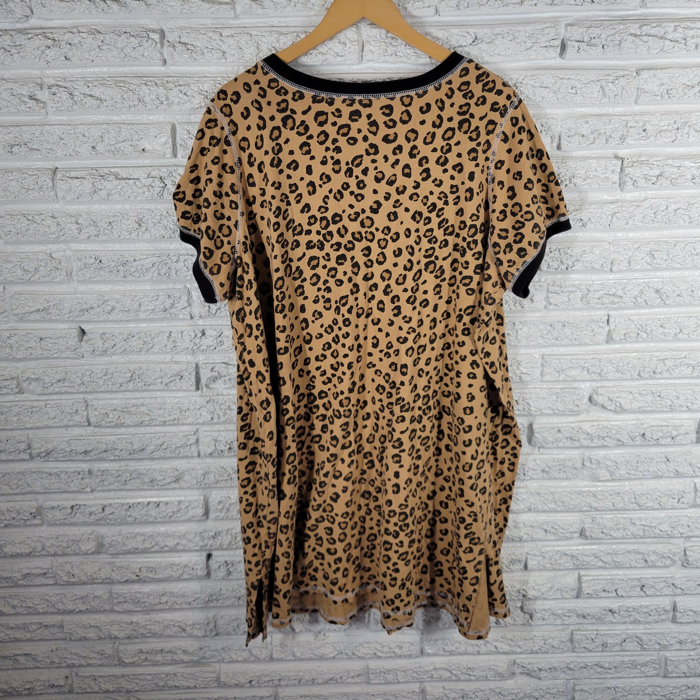 Dreams Co Womens 2X Pajama Top Nightgown Tan Black Animal Print Cotton ANI44E