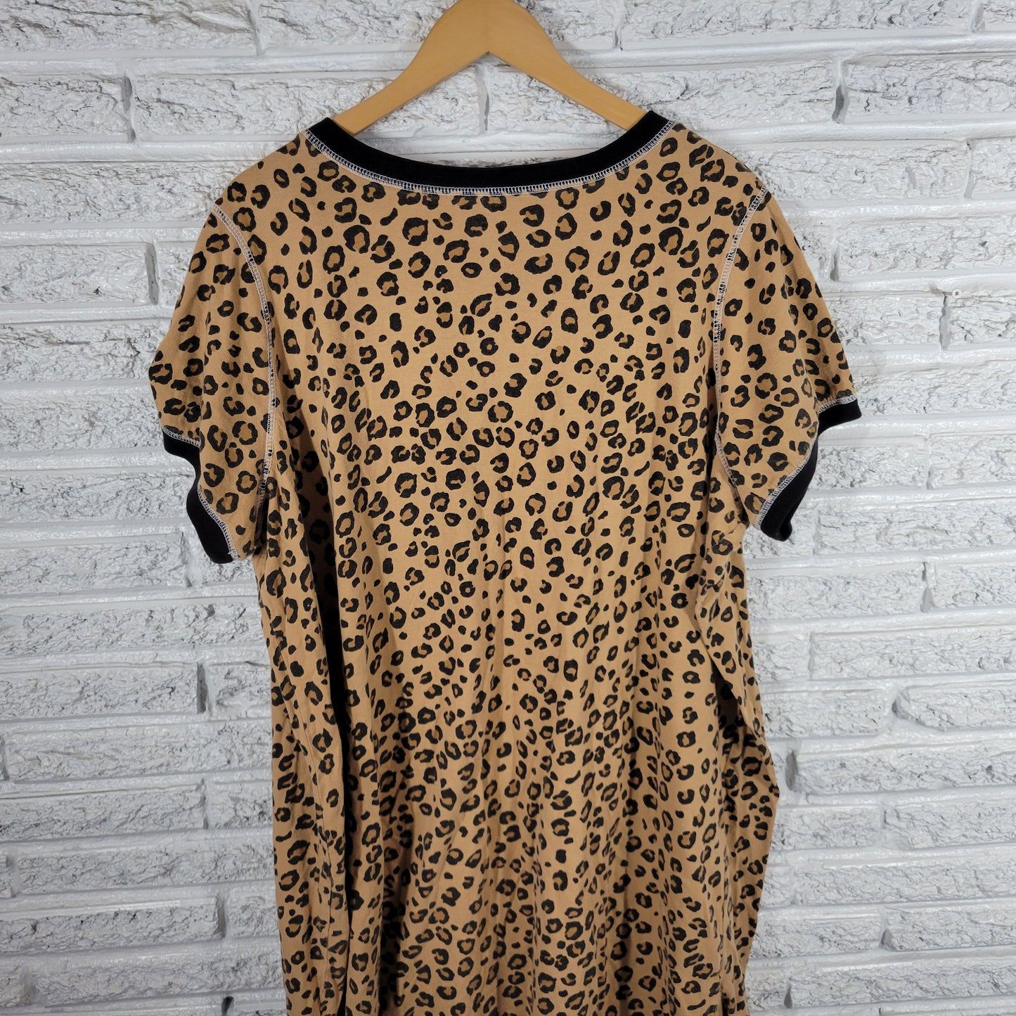 Dreams Co Womens 2X Pajama Top Nightgown Tan Black Animal Print Cotton ANI44E