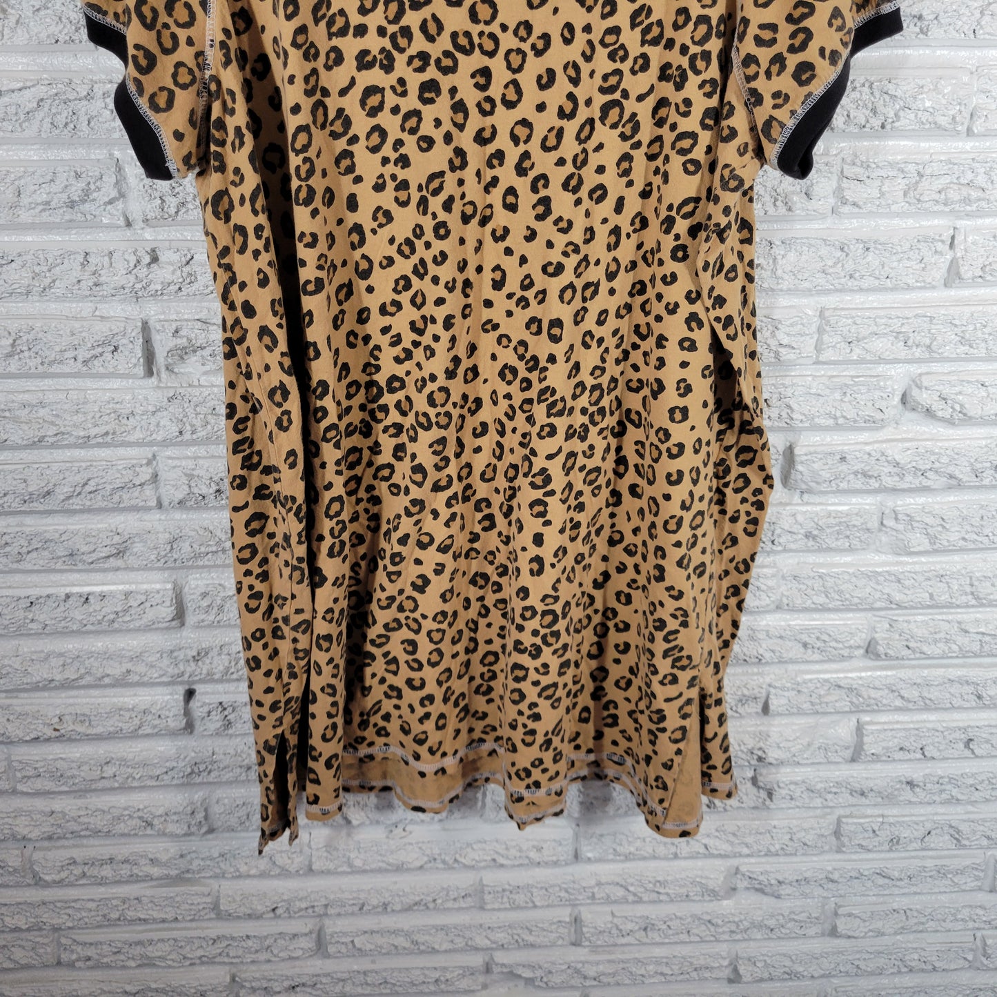 Dreams Co Womens 2X Pajama Top Nightgown Tan Black Animal Print Cotton ANI44E