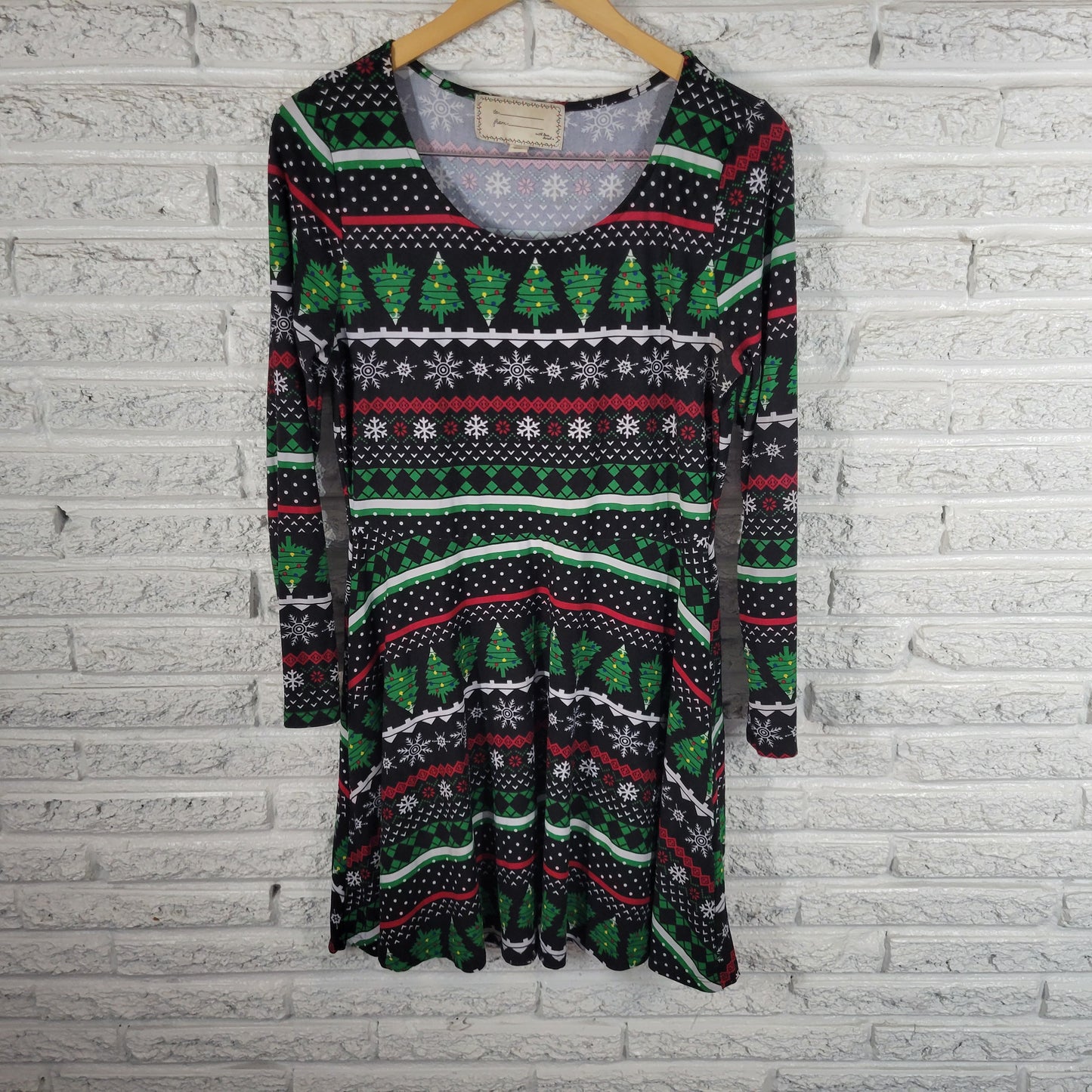 Derek Heart Womens XL Christmas Dress Fit Flare Multicolor Long Sleeve NOV23XE