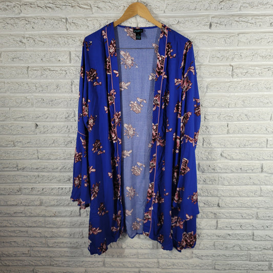 Rue + Women 1X Blue Floral Rayon Open Duster Cardigan Long Sleeve FLO114XE