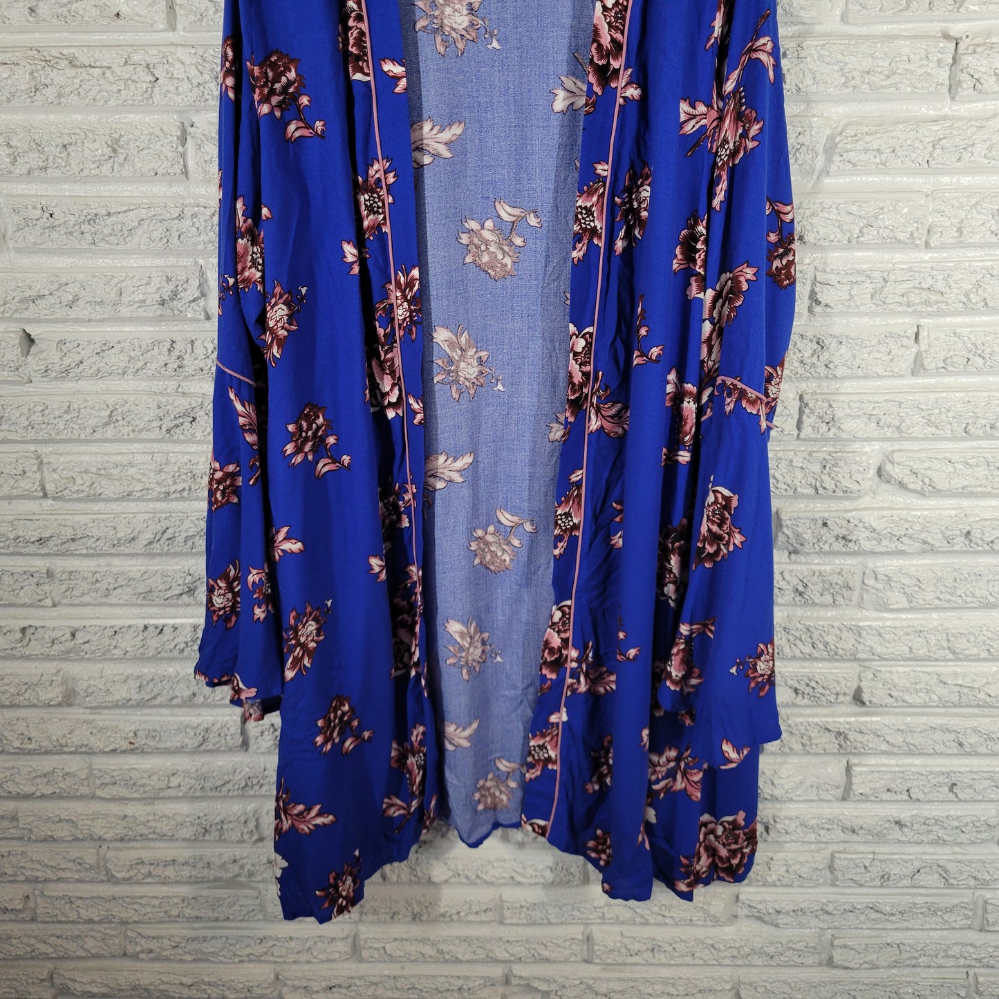 Rue + Women 1X Blue Floral Rayon Open Duster Cardigan Long Sleeve FLO114XE