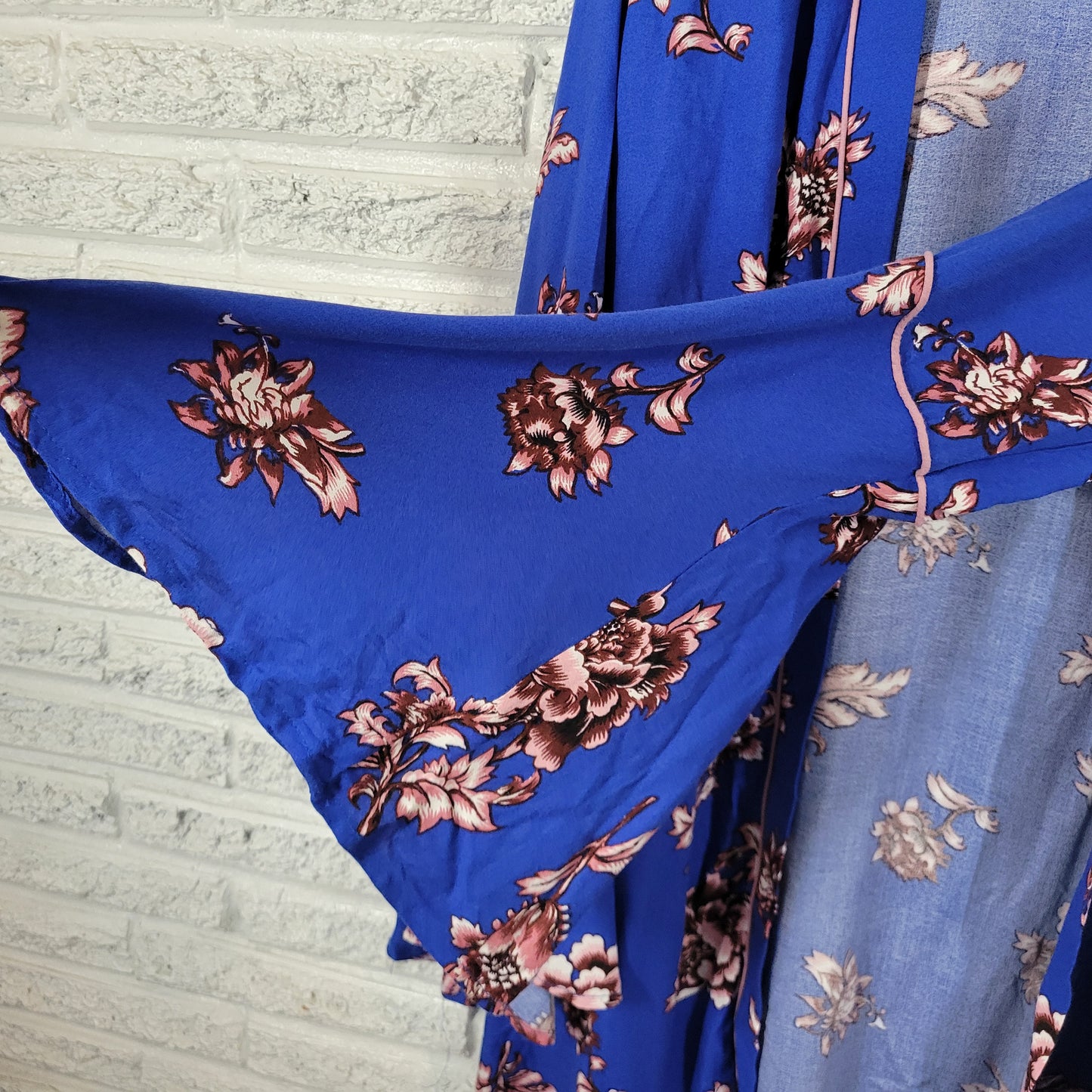Rue + Women 1X Blue Floral Rayon Open Duster Cardigan Long Sleeve FLO114XE