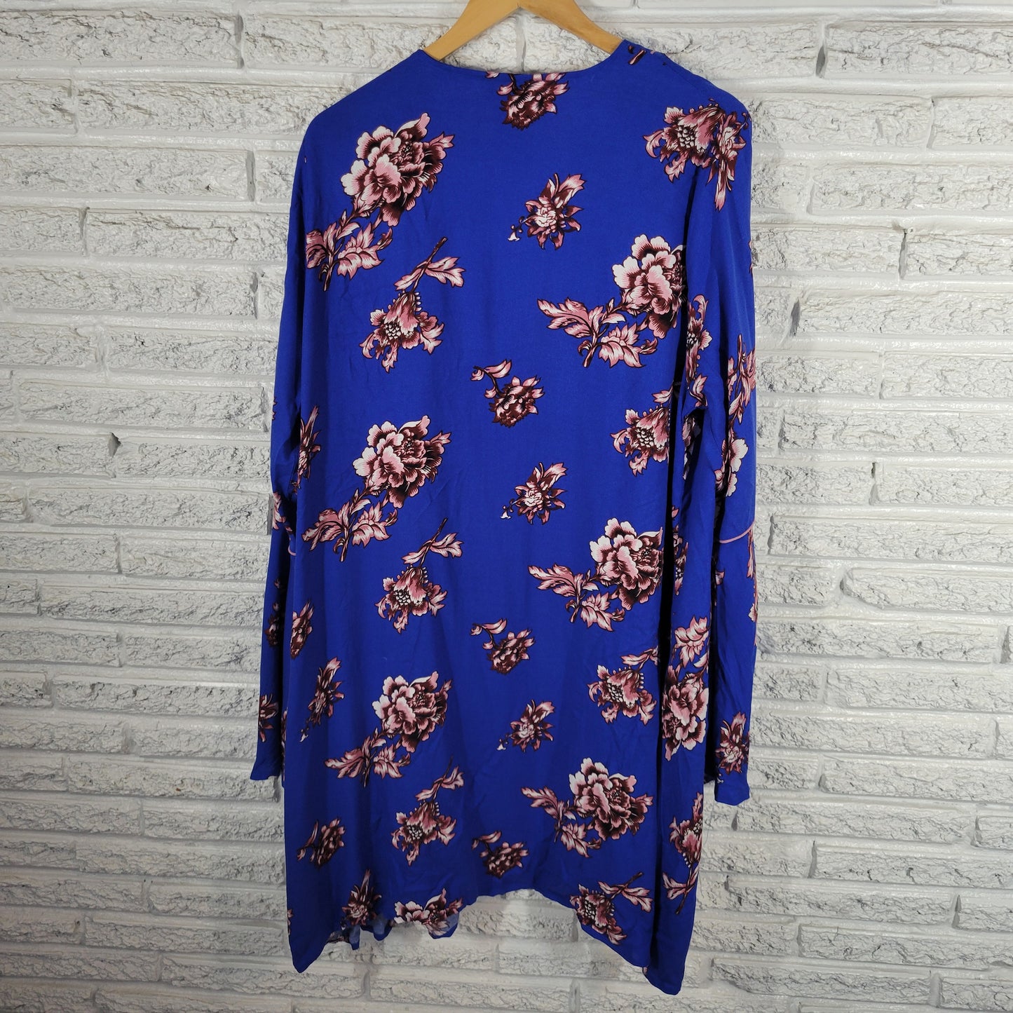 Rue + Women 1X Blue Floral Rayon Open Duster Cardigan Long Sleeve FLO114XE