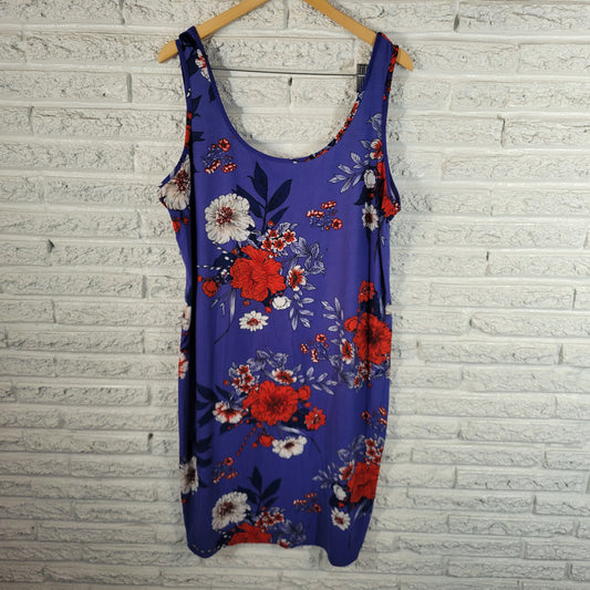 Derek Heart Womens 2X Tank Dress Blue Red Floral Knee Length Stretch FLO85XE