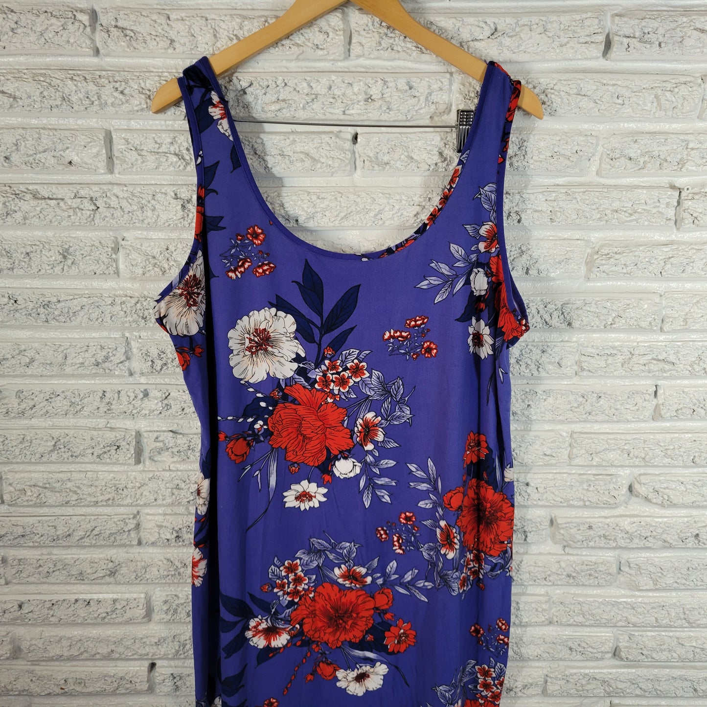 Derek Heart Womens 2X Tank Dress Blue Red Floral Knee Length Stretch FLO85XE