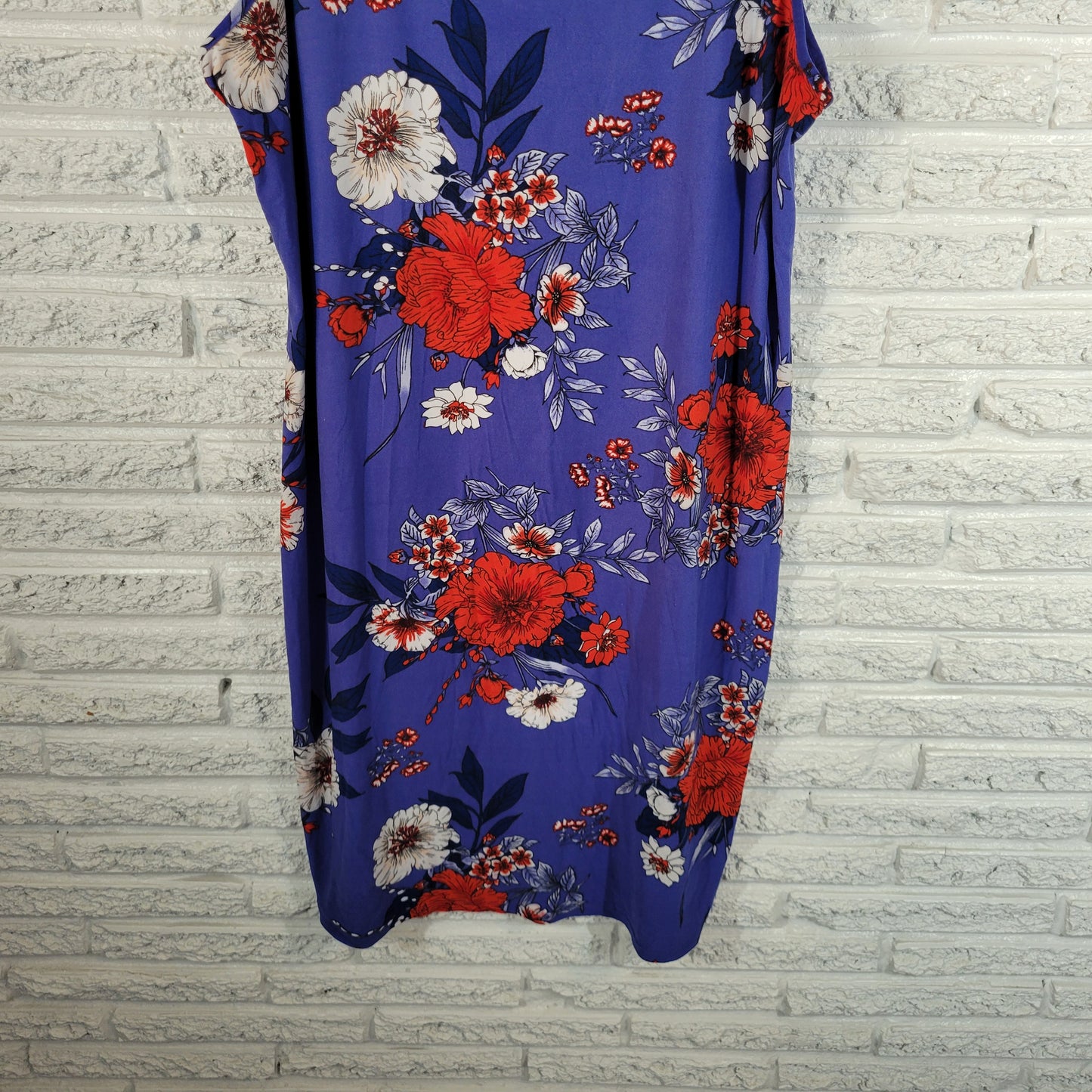 Derek Heart Womens 2X Tank Dress Blue Red Floral Knee Length Stretch FLO85XE