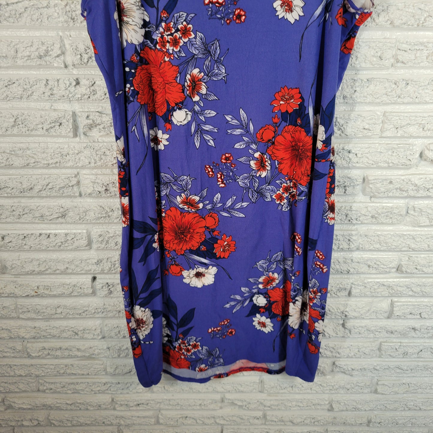 Derek Heart Womens 2X Tank Dress Blue Red Floral Knee Length Stretch FLO85XE