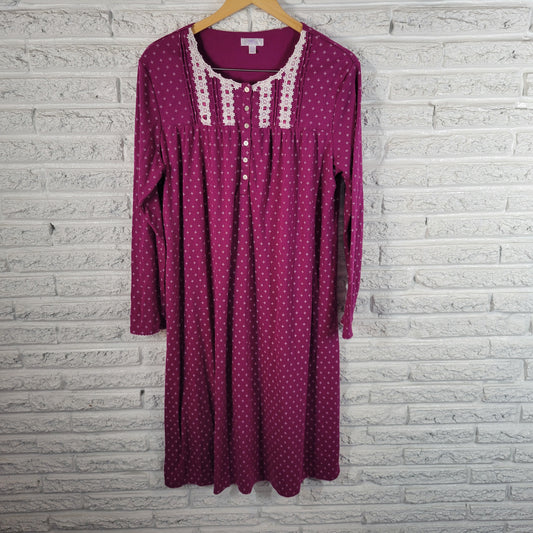 Secret Treasures Womens XL Nightgown Purple Pattern Lace Trim Long Sleeve PUR25E
