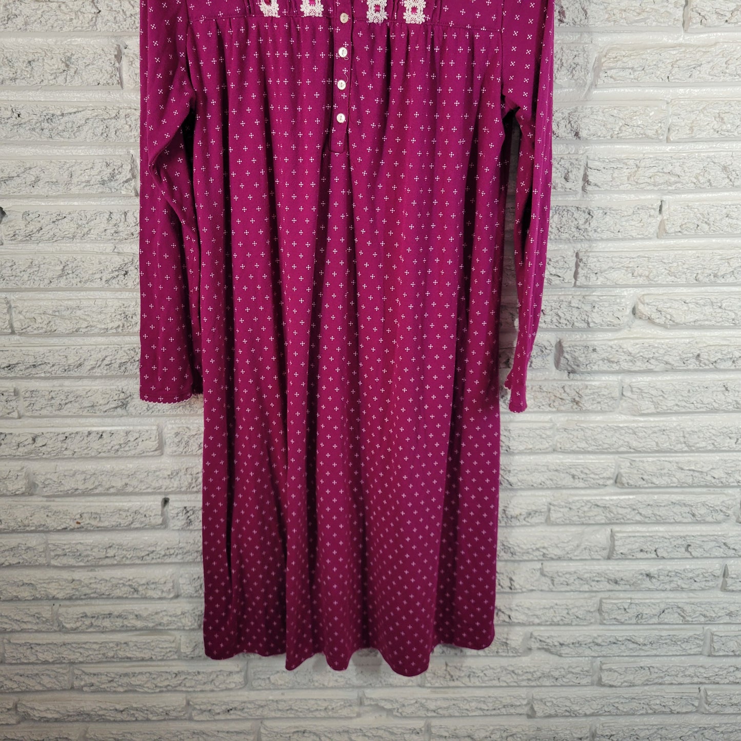 Secret Treasures Womens XL Nightgown Purple Pattern Lace Trim Long Sleeve PUR25E