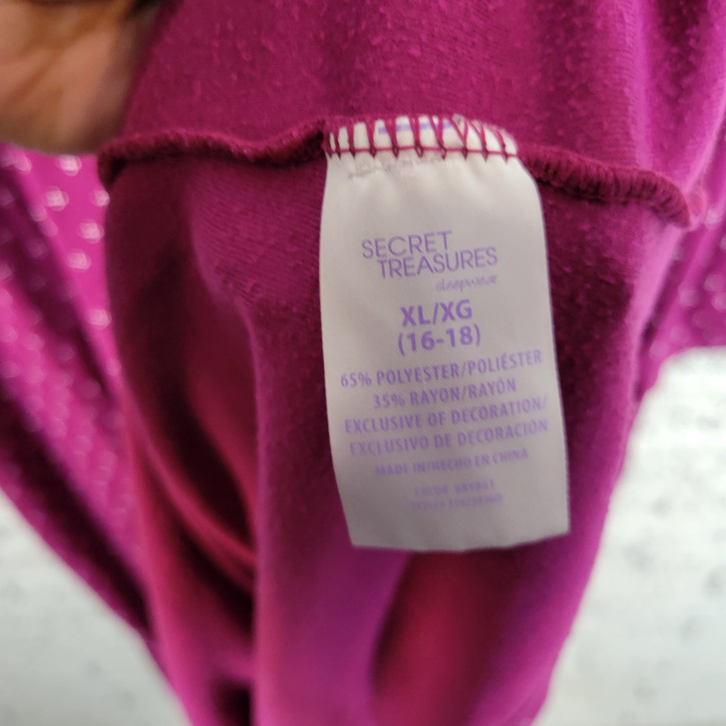 Secret Treasures Womens XL Nightgown Purple Pattern Lace Trim Long Sleeve PUR25E