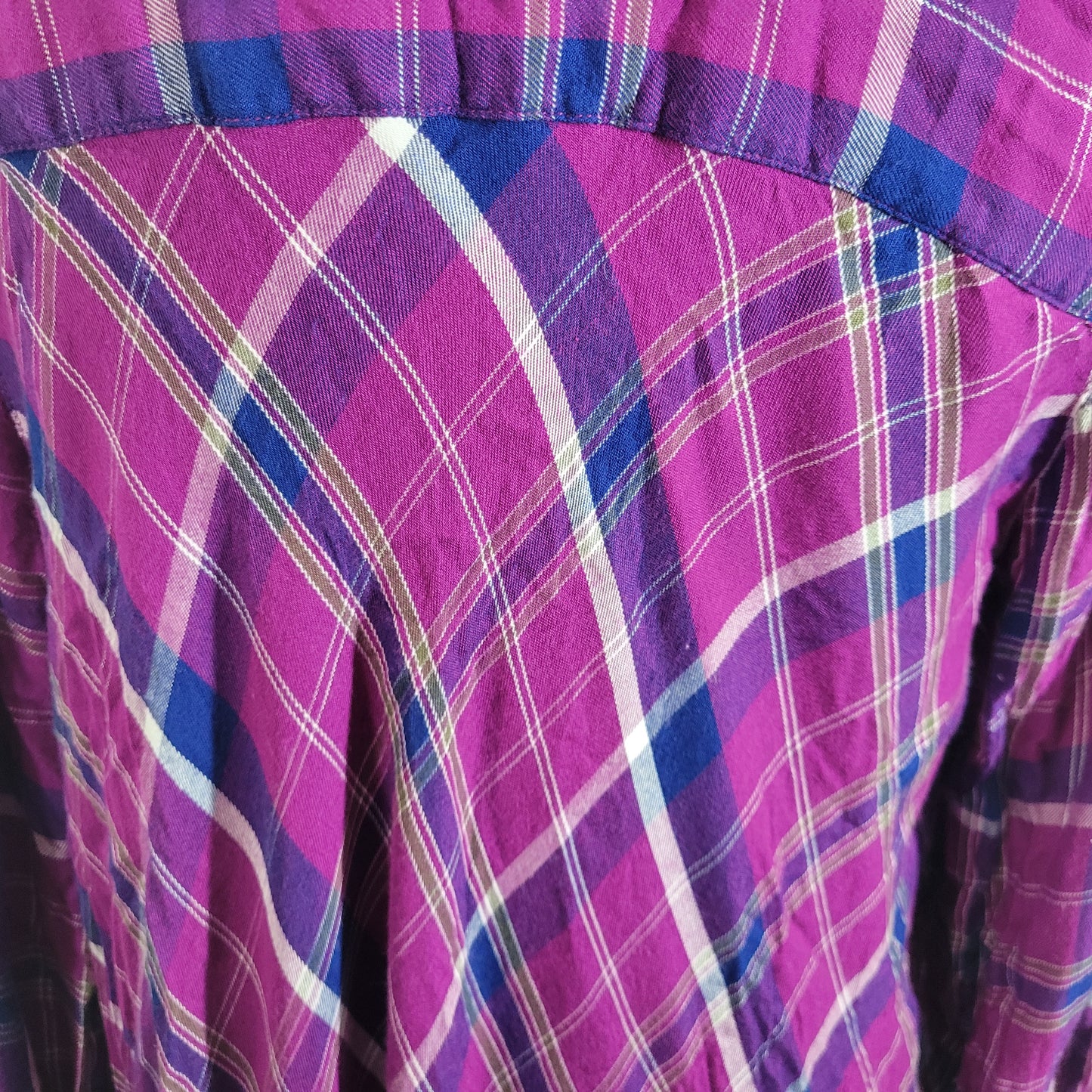 Roamans Long Tunic 16W Womens Purple Plaid Partially Open Embroidered PLA1E