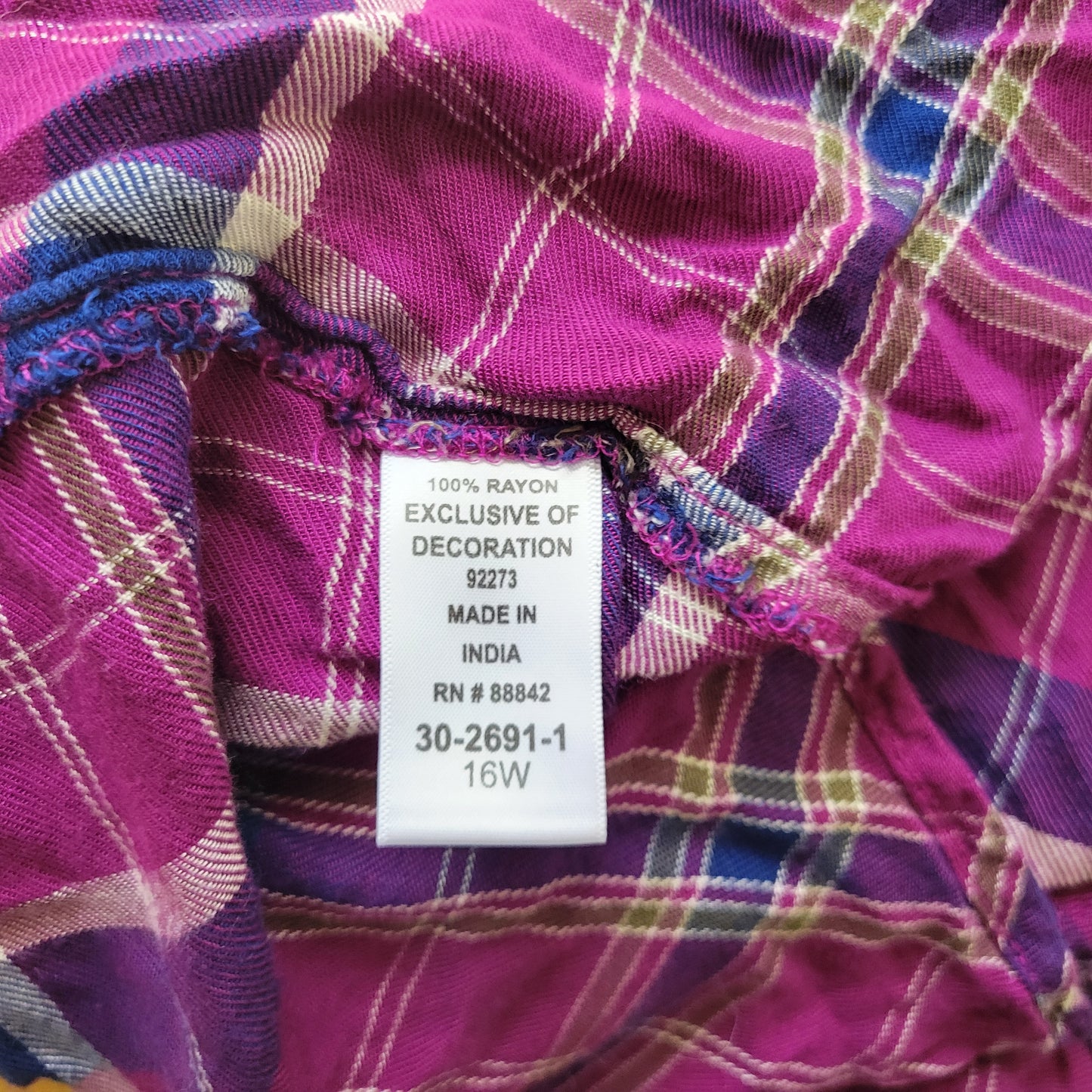 Roamans Long Tunic 16W Womens Purple Plaid Partially Open Embroidered PLA1E