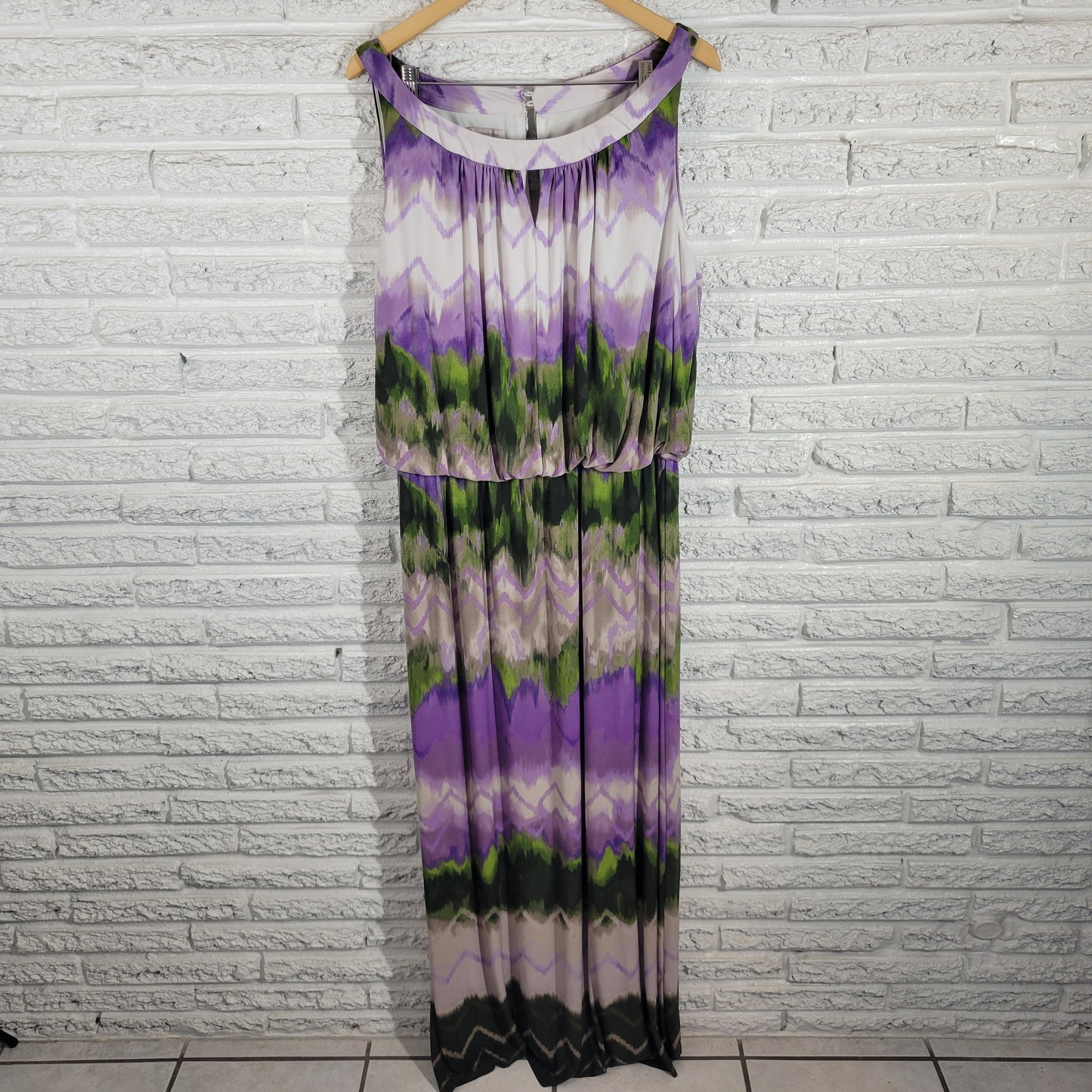 Dress Barn 22 Plus Size Maxi Dress Purple Green Watercolor High Low WAT50E