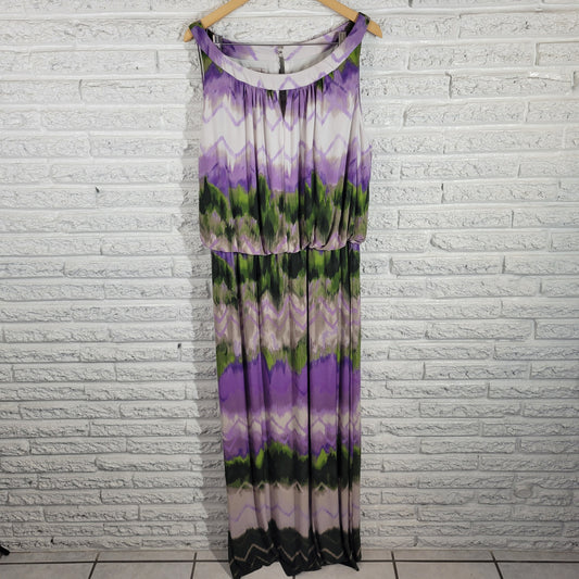Dress Barn 22 Plus Size Maxi Dress Purple Green Watercolor High Low WAT50E