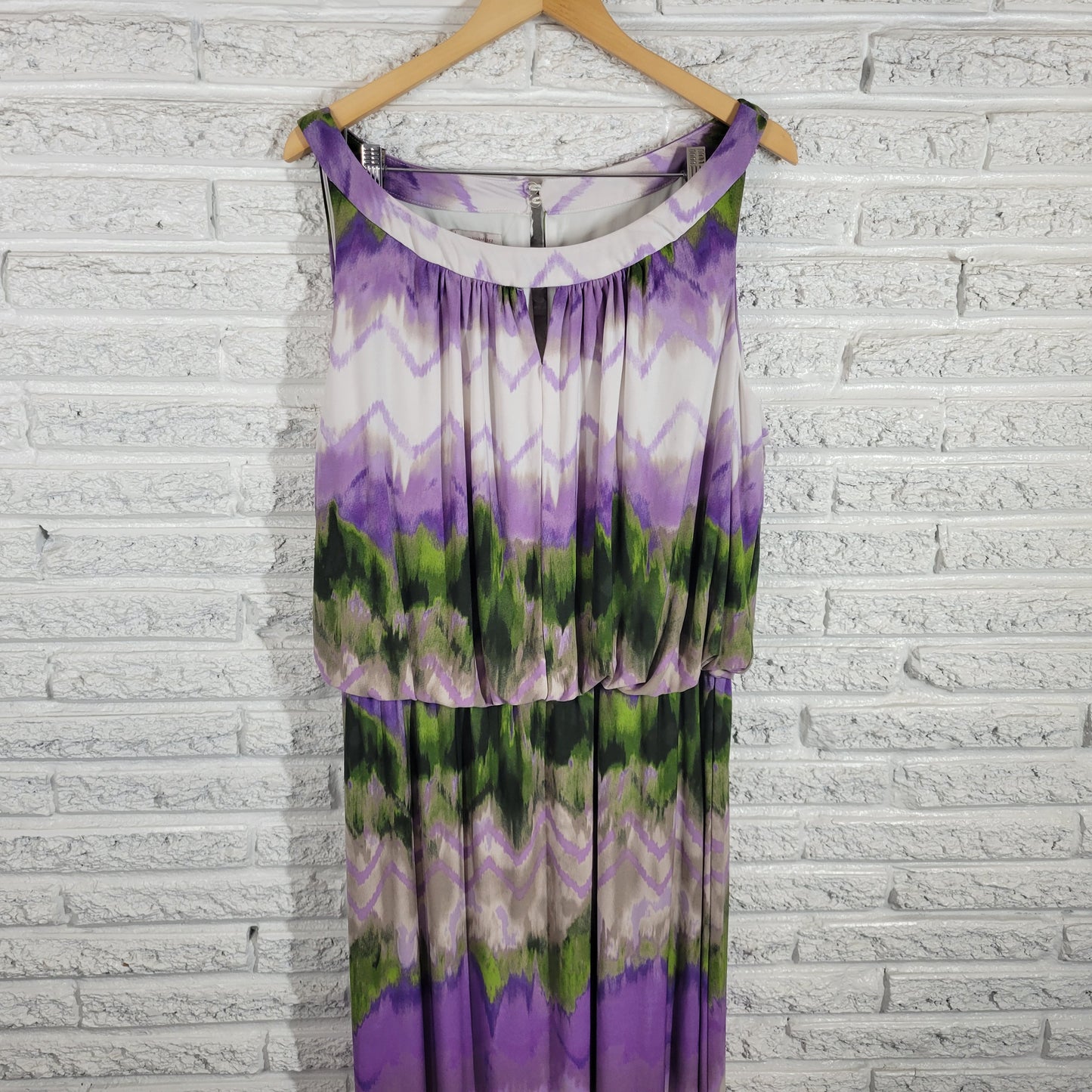 Dress Barn 22 Plus Size Maxi Dress Purple Green Watercolor High Low WAT50E