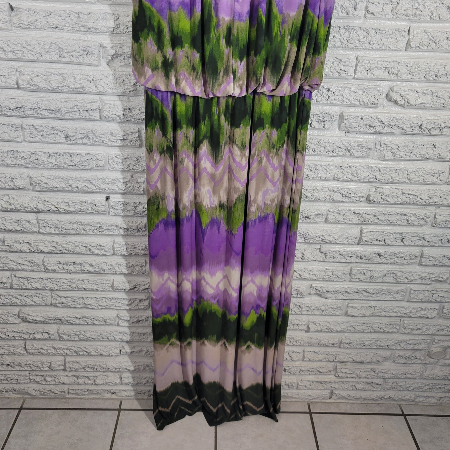 Dress Barn 22 Plus Size Maxi Dress Purple Green Watercolor High Low WAT50E