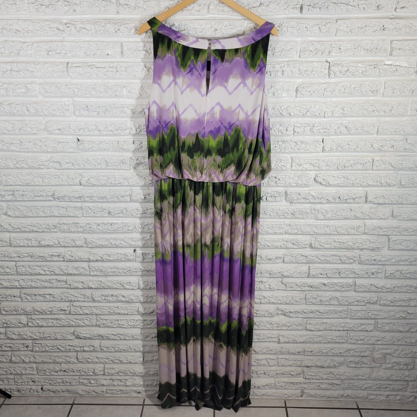 Dress Barn 22 Plus Size Maxi Dress Purple Green Watercolor High Low WAT50E