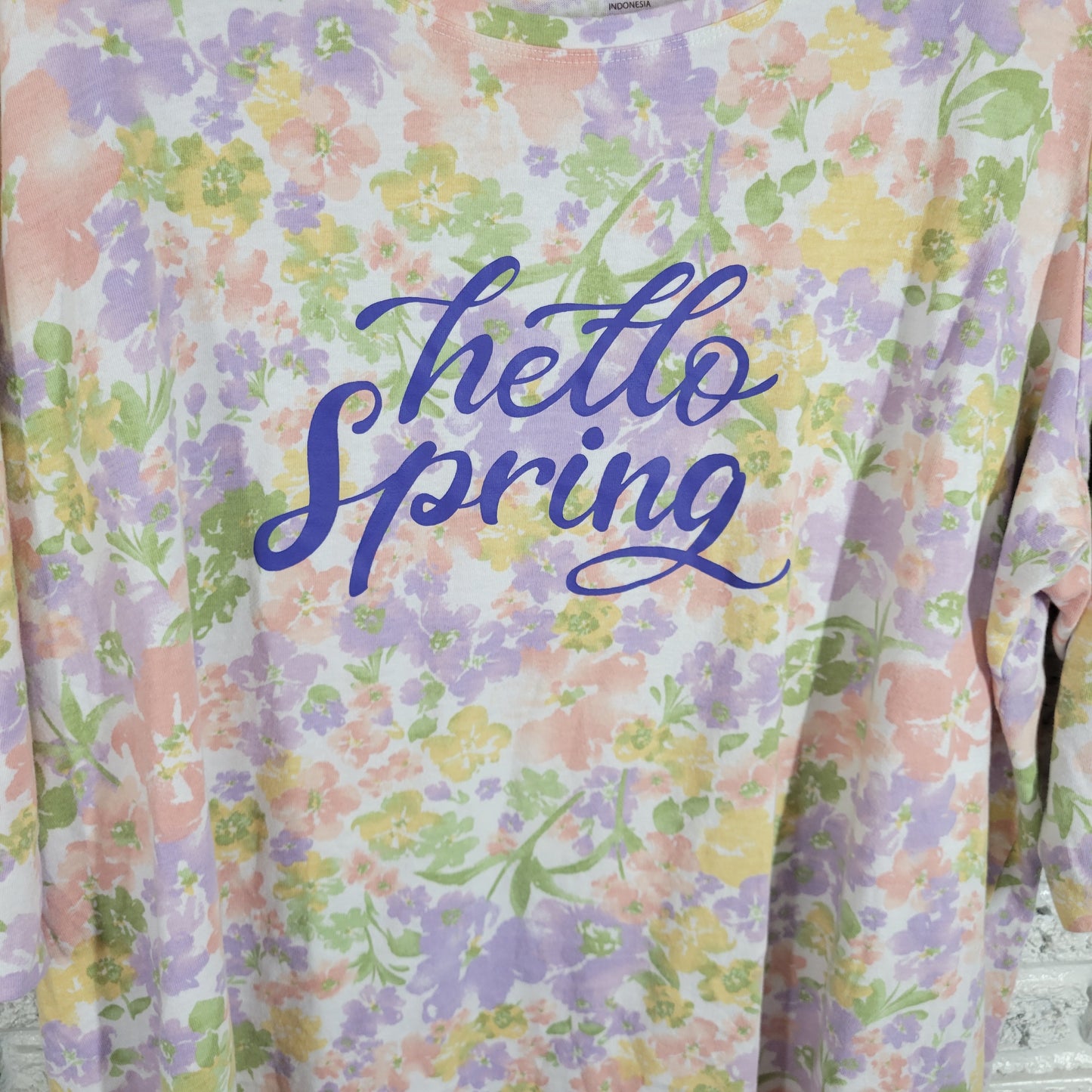 Woman Within Hello Spring Tee 1X Plus Multicolor Floral Cotton Crew Neck FLO205E