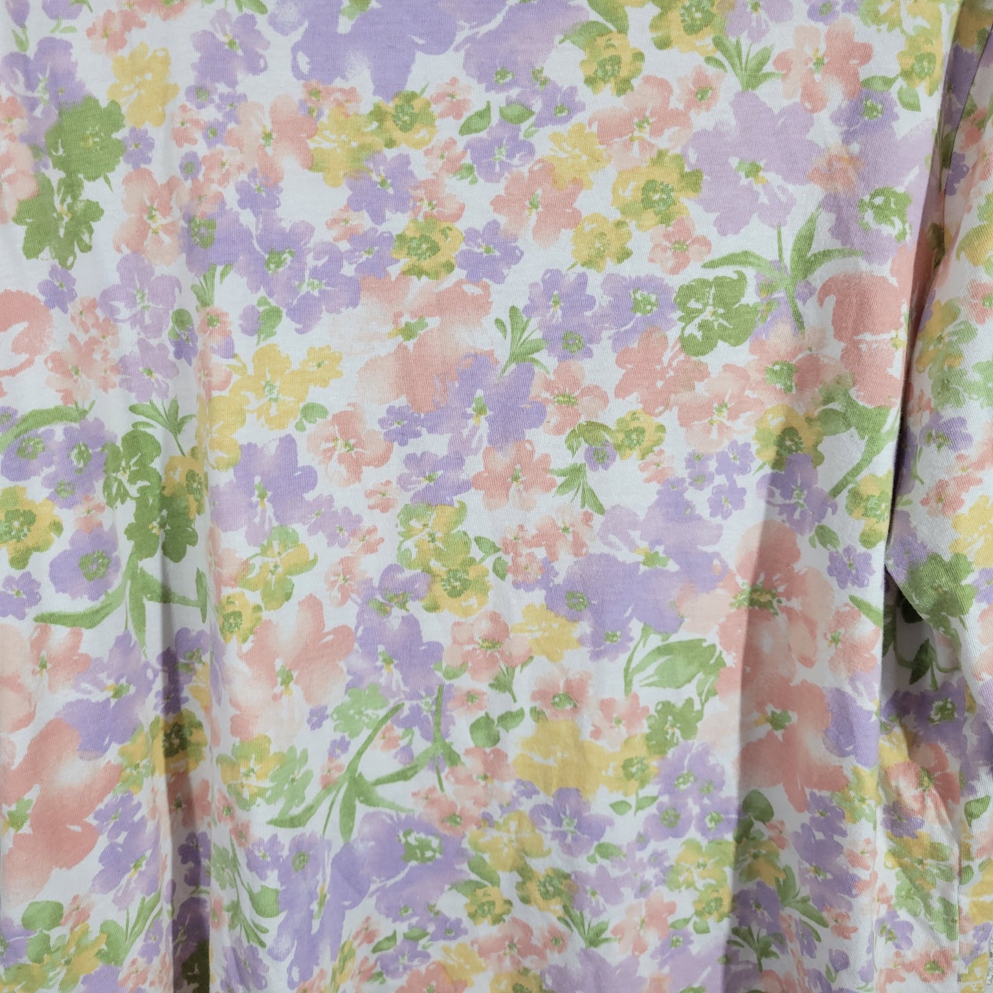 Woman Within Hello Spring Tee 1X Plus Multicolor Floral Cotton Crew Neck FLO205E