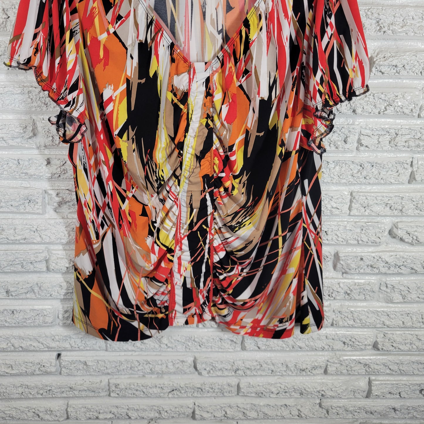 Worthington Plus 3X Top Geometric Watercolor Multicolor Short Sleeve WAT30XE